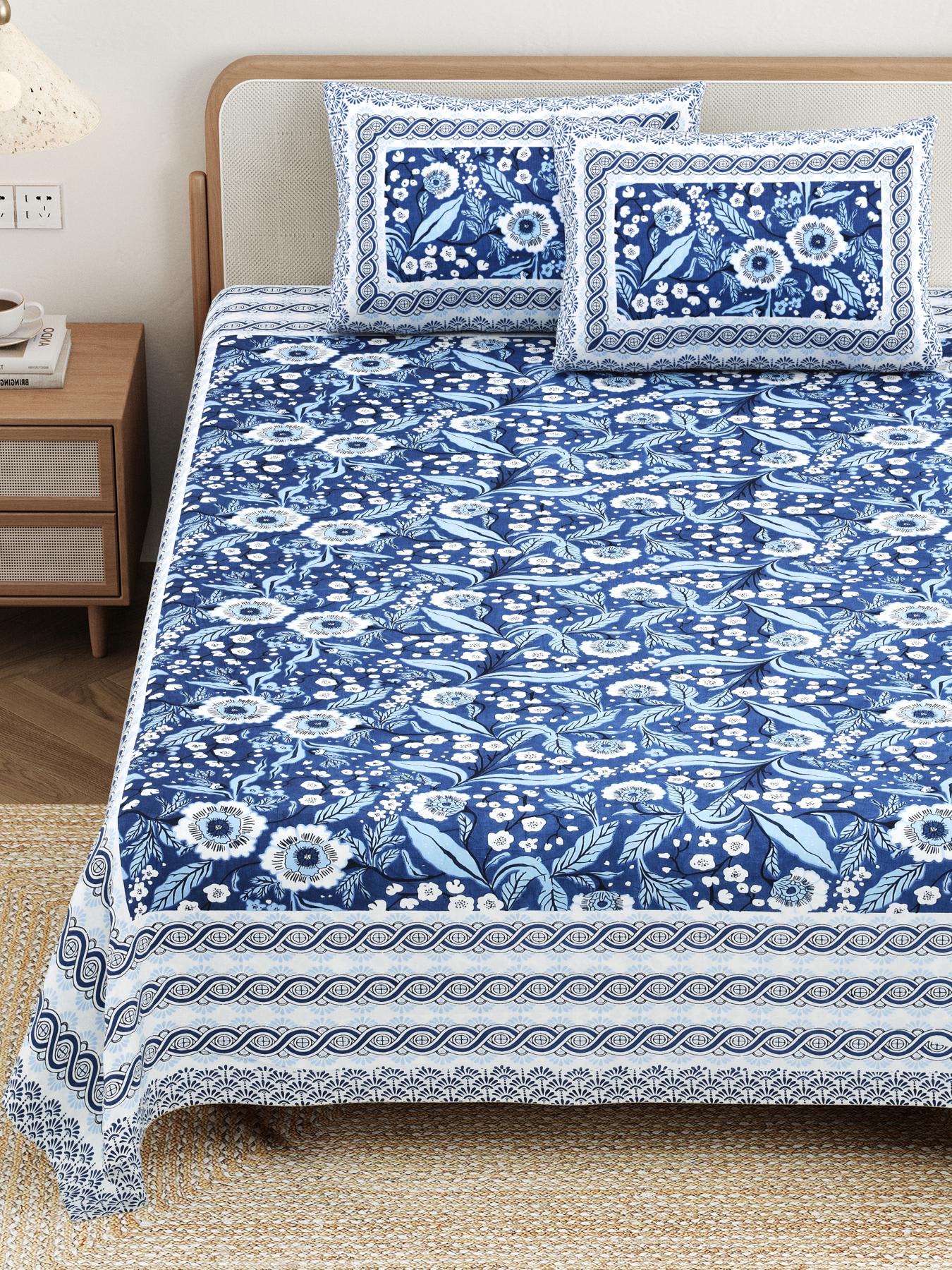 Cotton Jaipuri Diwan Size  Bedsheet With 2 Zipper Pillow Cover (Size 70*100)