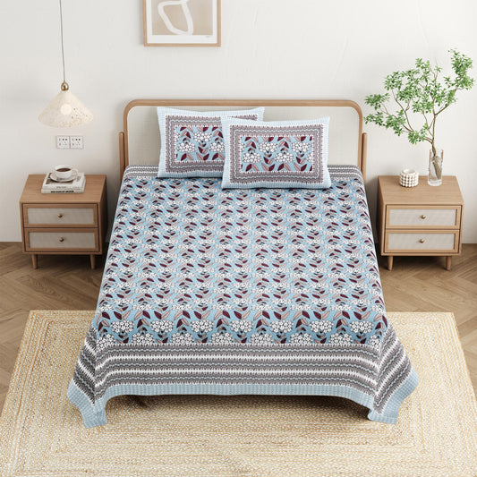 Cotton Jaipuri Diwan Size  Bedsheet With 2 Zipper Pillow Cover (Size 70*100)