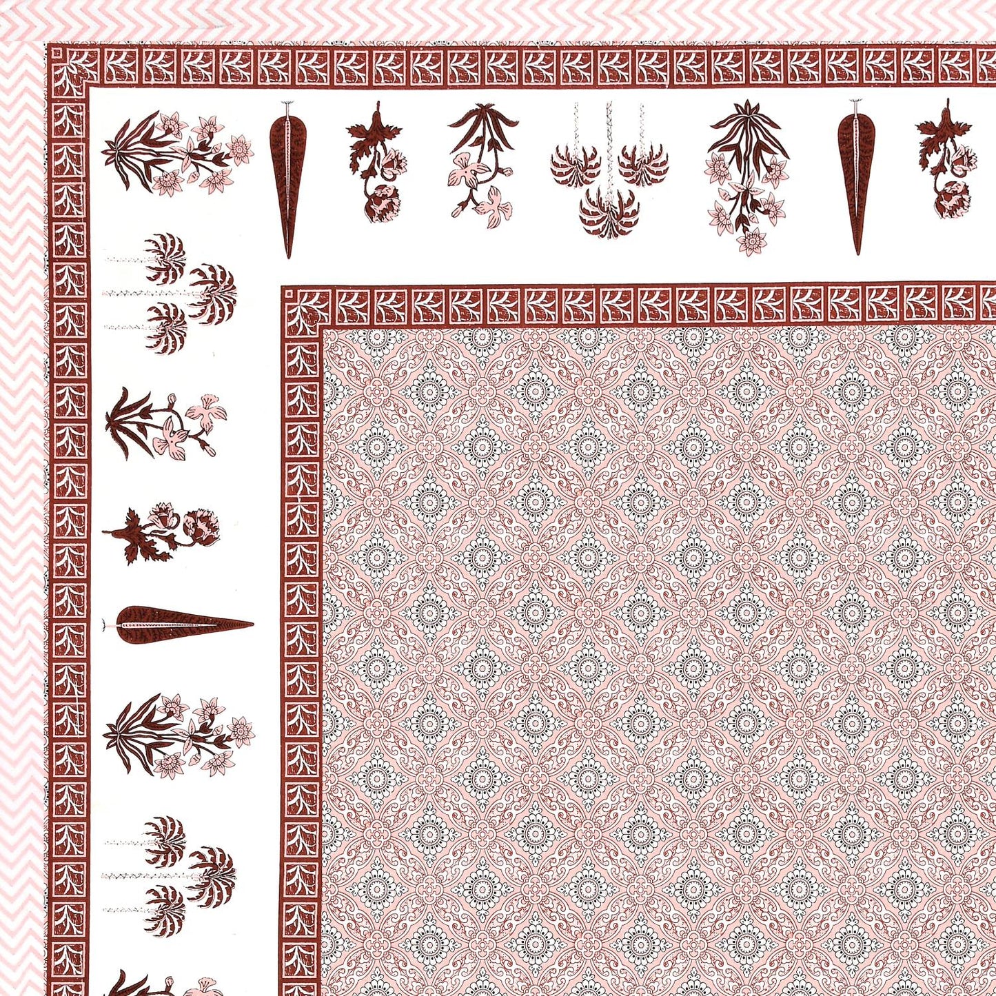 Cotton Jaipuri Diwan Size  Bedsheet With 2 Zipper Pillow Cover (Size 70*100)