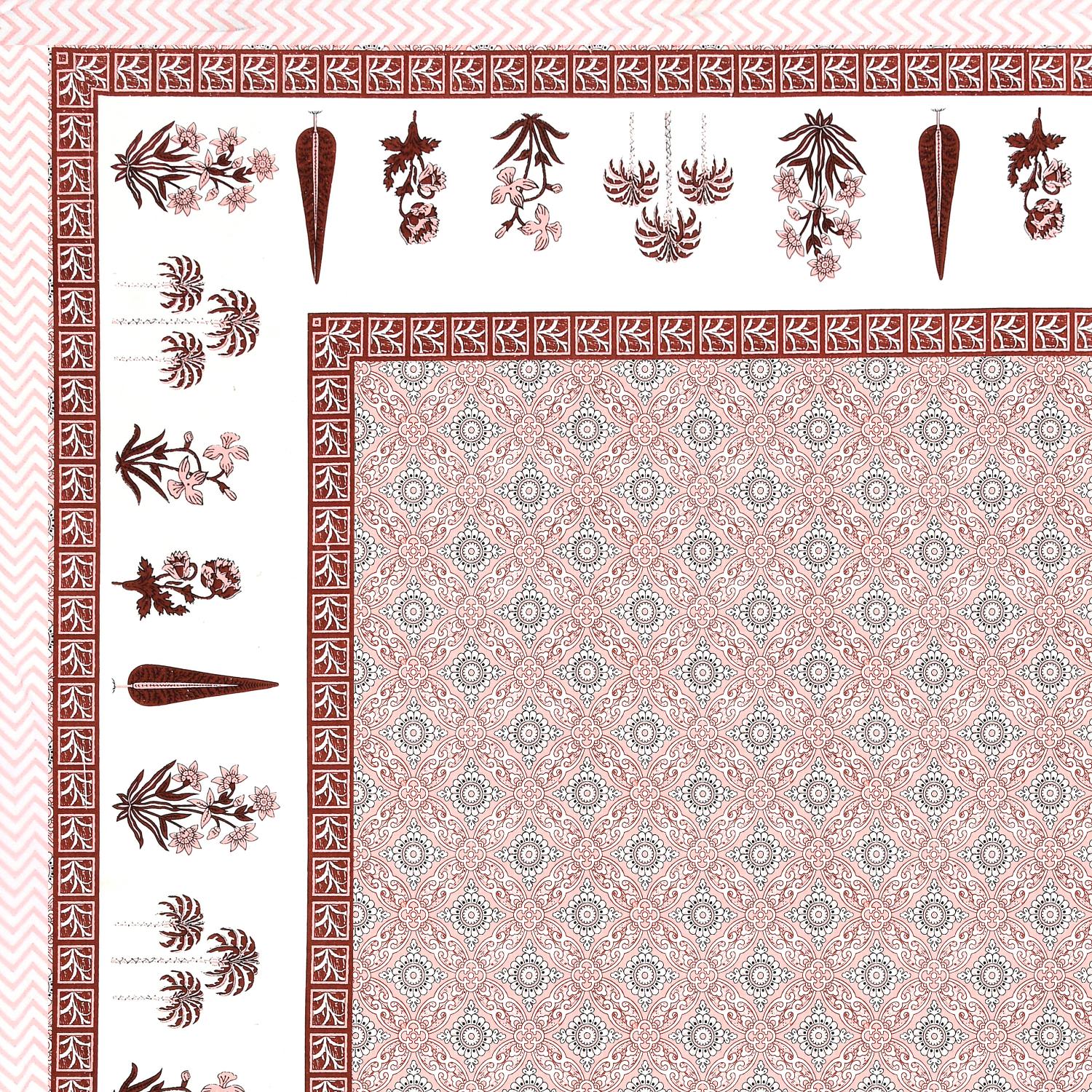 Cotton Jaipuri Diwan Size  Bedsheet With 2 Zipper Pillow Cover (Size 70*100)