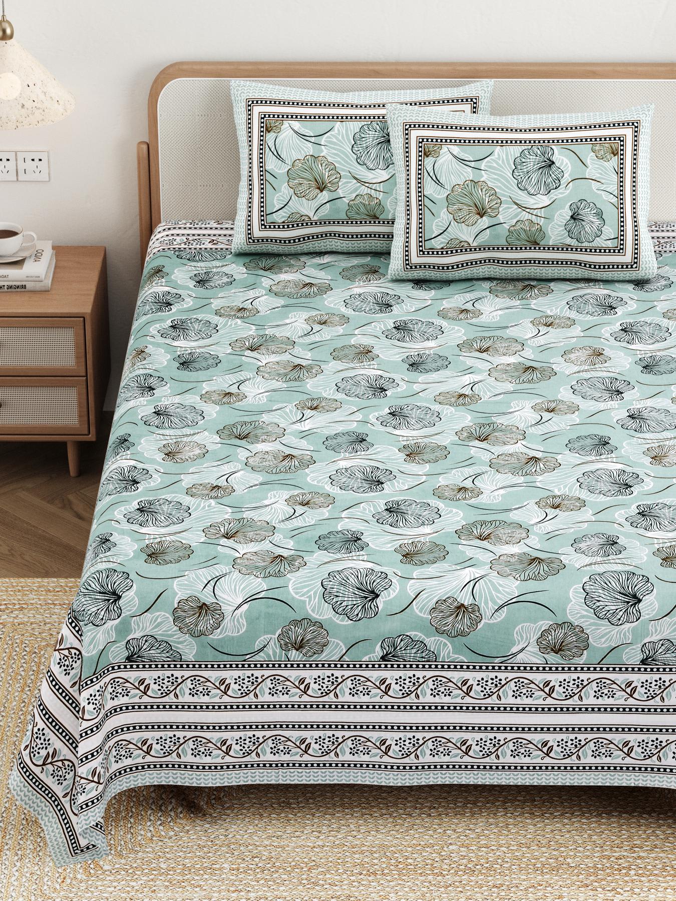 Cotton Jaipuri Diwan Size  Bedsheet With 2 Zipper Pillow Cover (Size 70*100)