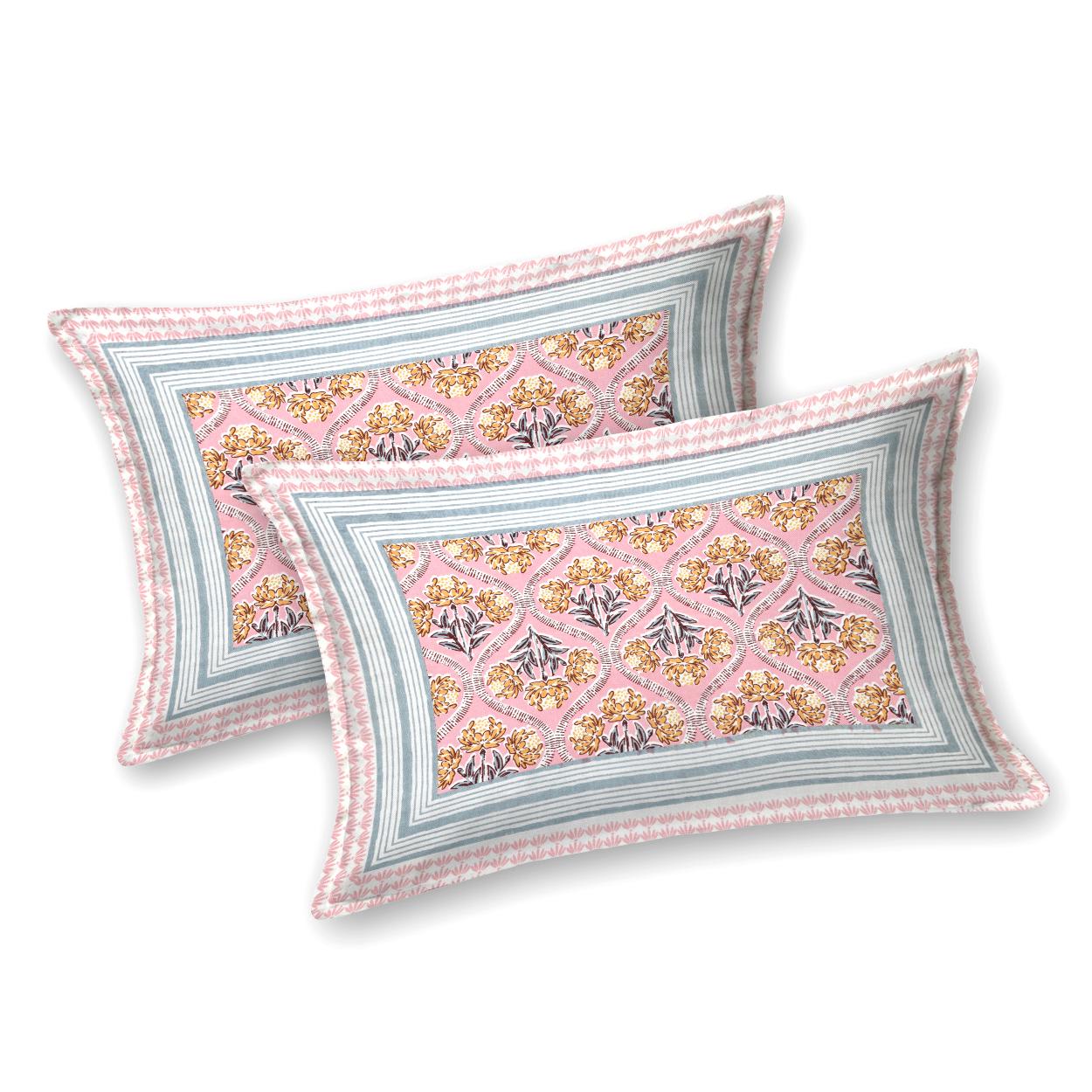 Cotton Jaipuri Diwan Size  Bedsheet With 2 Zipper Pillow Cover (Size 70*100)