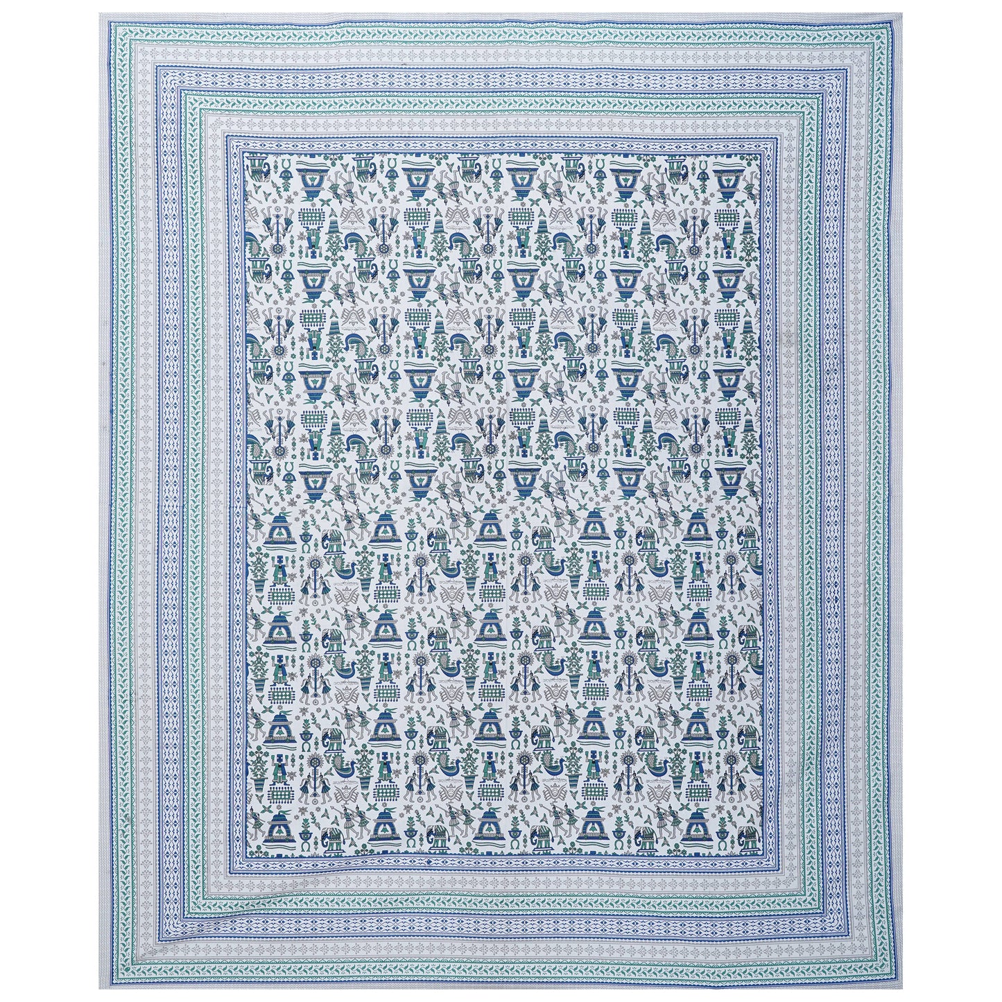 Cotton King Jaipuri Prints Flat Bedsheet (Pack of 1, Blue)