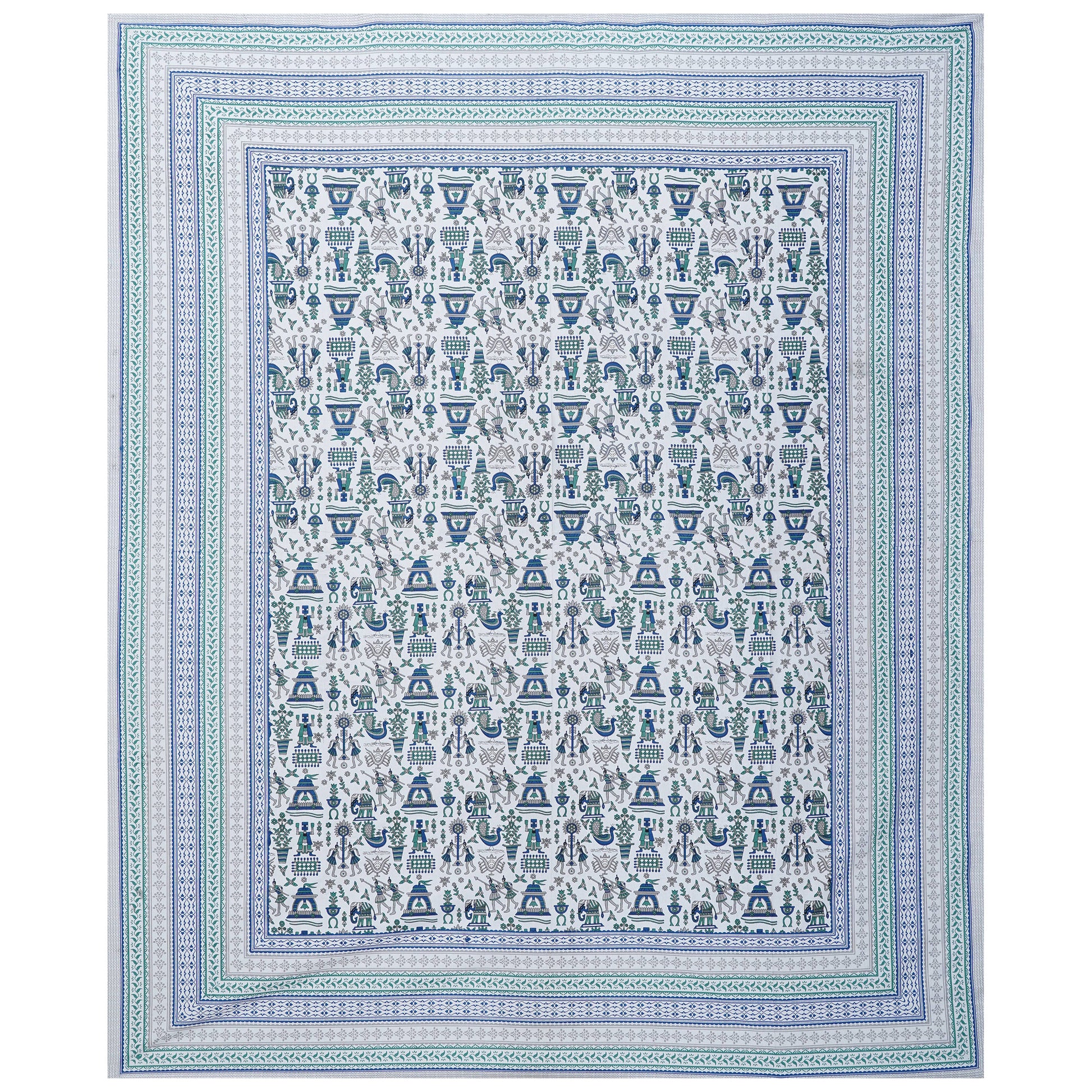 Cotton King Jaipuri Prints Flat Bedsheet (Pack of 1, Blue)