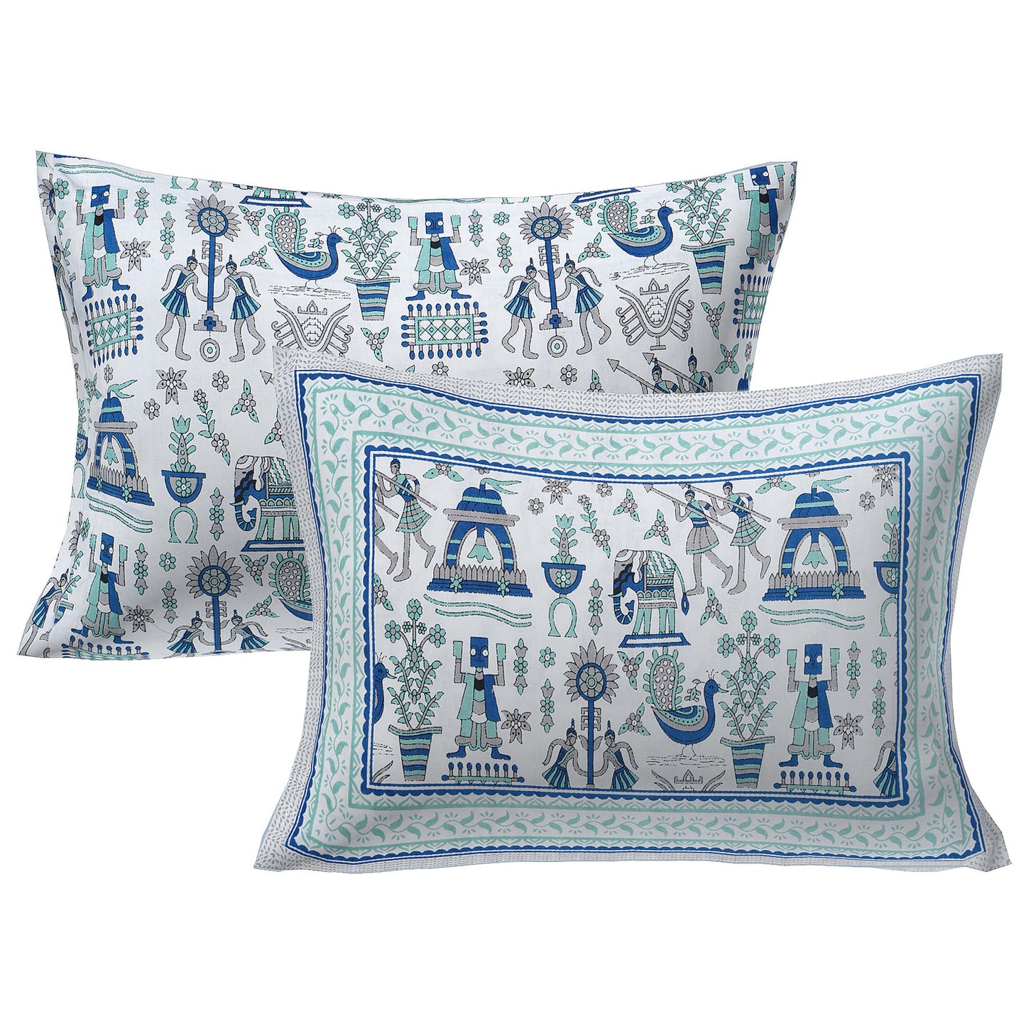 Cotton King Jaipuri Prints Flat Bedsheet (Pack of 1, Blue)