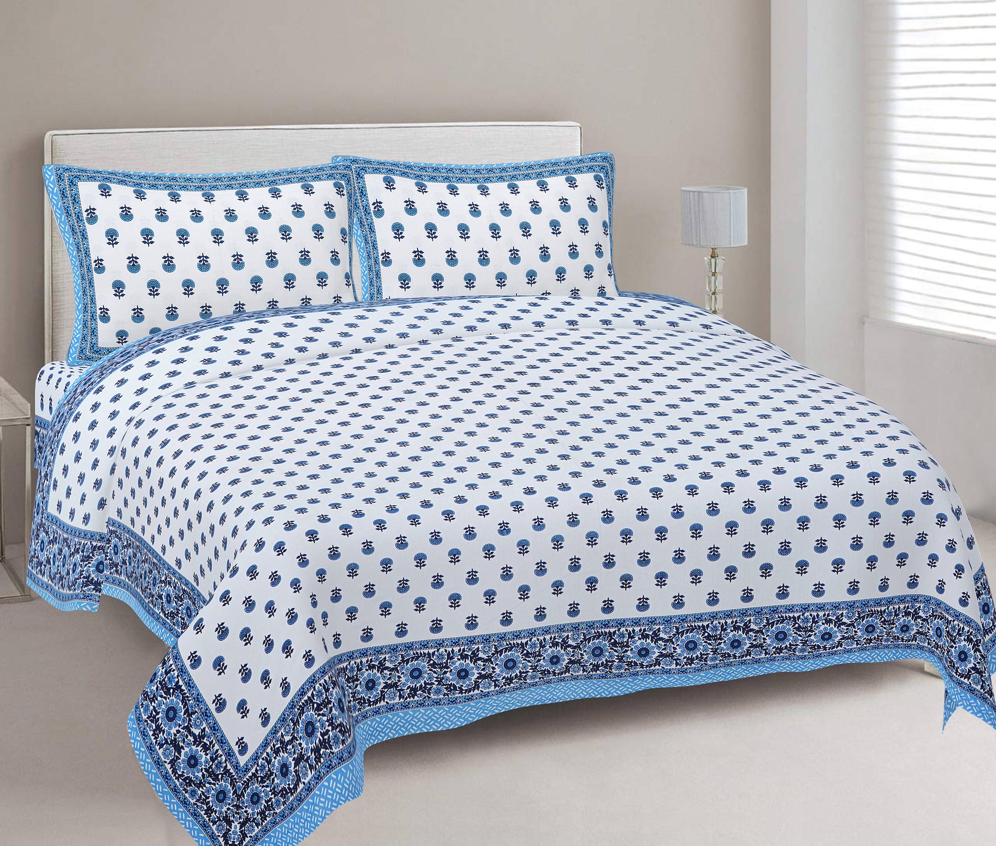 Cotton King Jaipuri Prints Flat Bedsheet (Pack of 1, Multicolor)