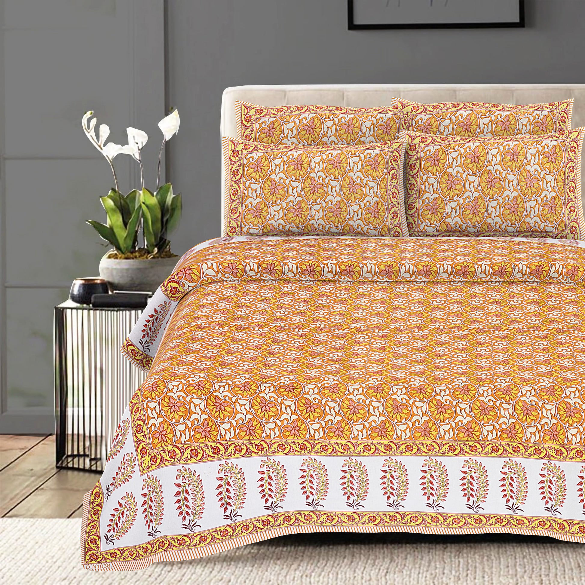 Cotton King Jaipuri Prints Flat Bedsheet (Pack of 1, Multicolor)
