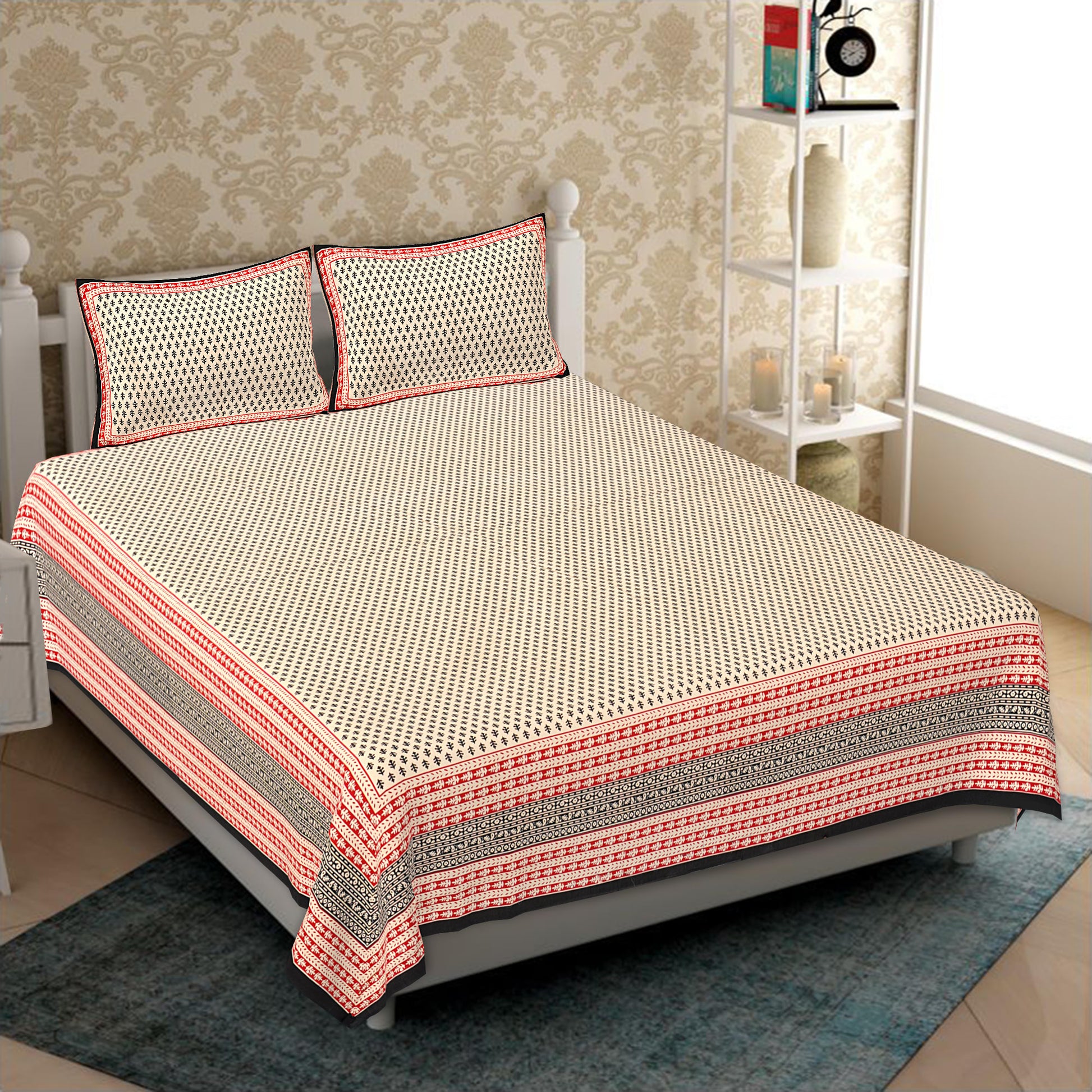 Cotton King Jaipuri Prints Flat Bedsheet (Pack of 1, Multicolor)