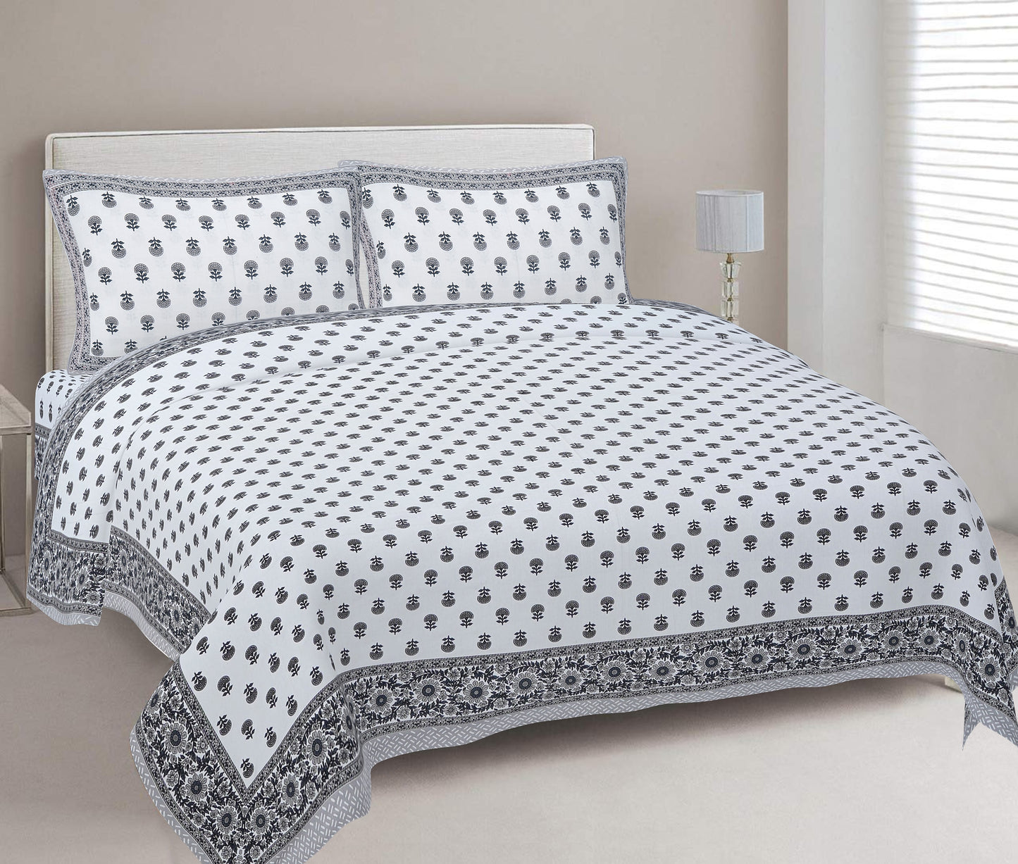 Cotton King Jaipuri Prints Flat Bedsheet (Pack of 1, Multicolor)