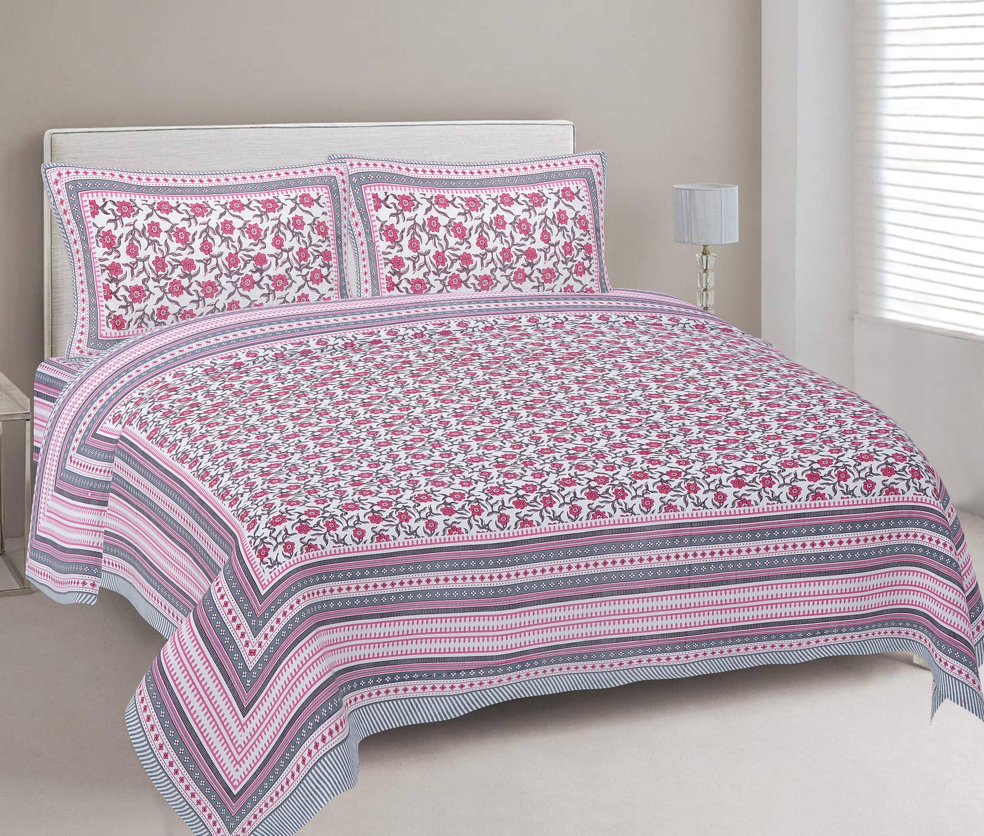 Cotton King Jaipuri Prints Flat Bedsheet (Pack of 1, Multicolor)