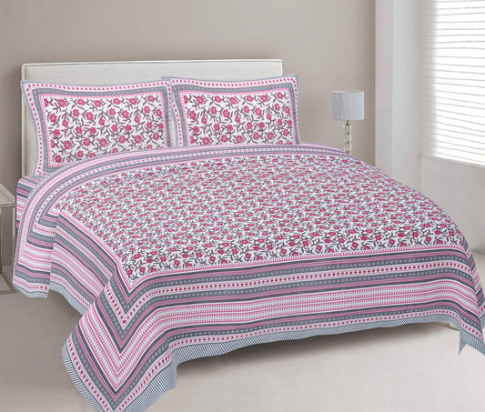 Cotton King Jaipuri Prints Flat Bedsheet (Pack of 1, Multicolor)