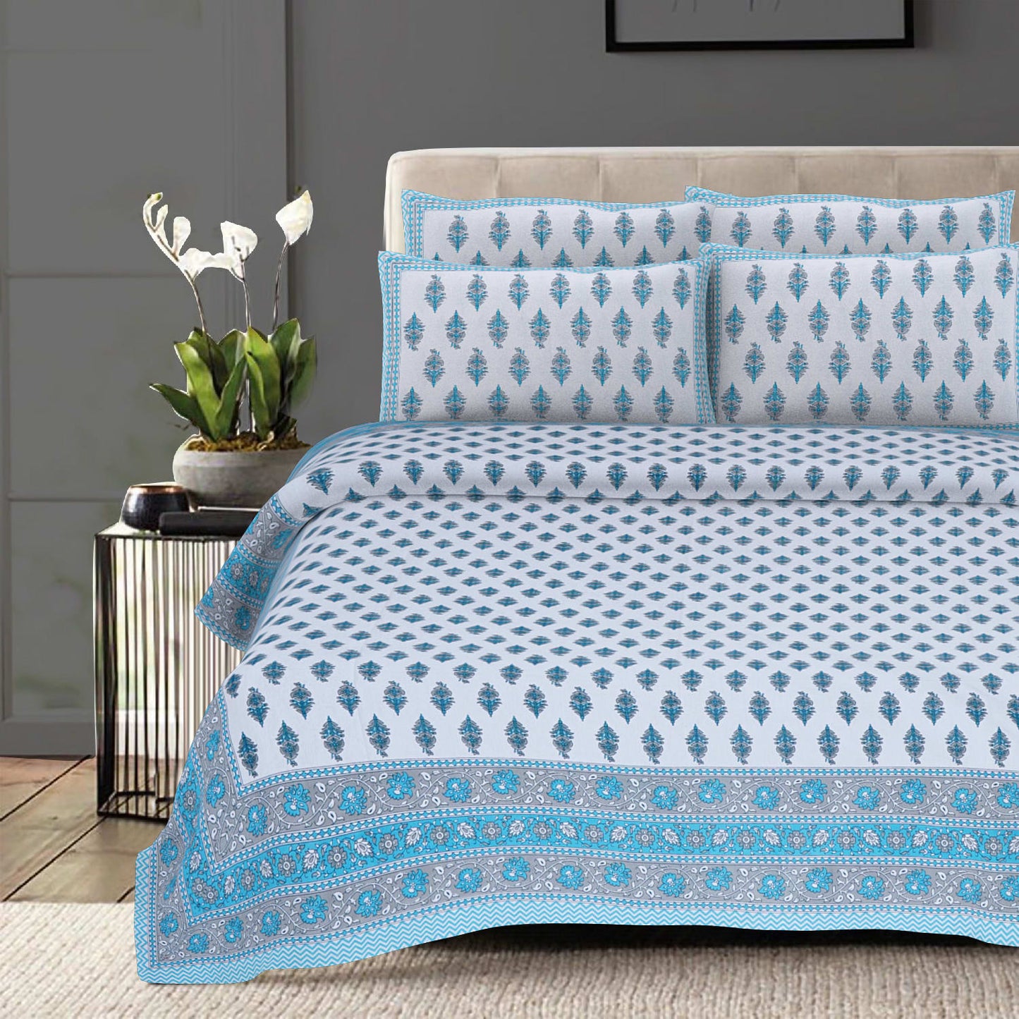 Cotton King Jaipuri Prints Flat Bedsheet (Pack of 1, Multicolor)