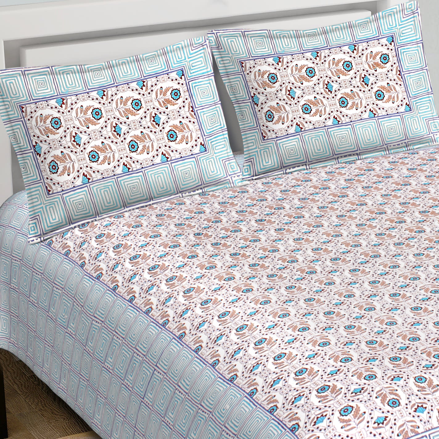 Cotton King Jaipuri Prints Flat Bedsheet (Pack of 1, Multicolor)