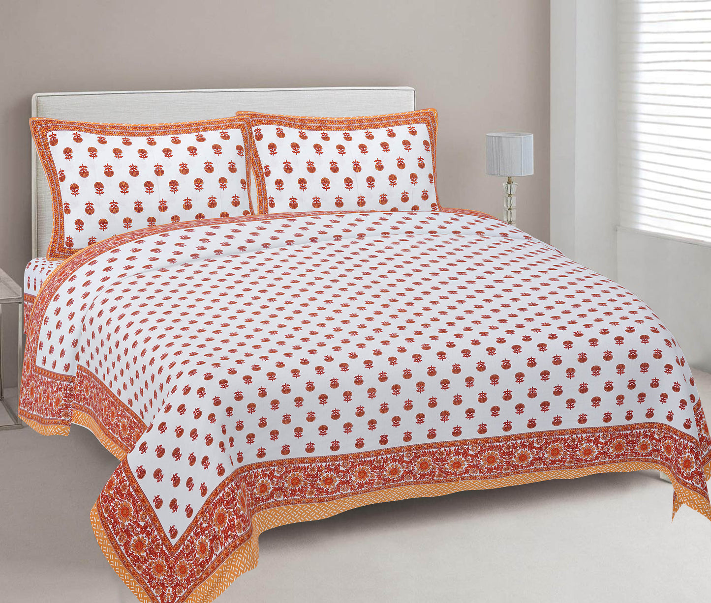 Cotton King Jaipuri Prints Flat Bedsheet (Pack of 1, Multicolor)