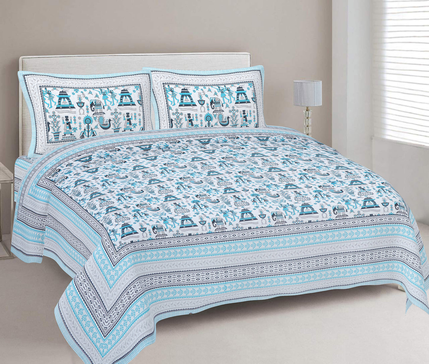 Cotton King Jaipuri Prints Flat Bedsheet (Pack of 1, Multicolor)