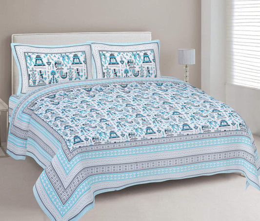Cotton King Jaipuri Prints Flat Bedsheet (Pack of 1, Multicolor)