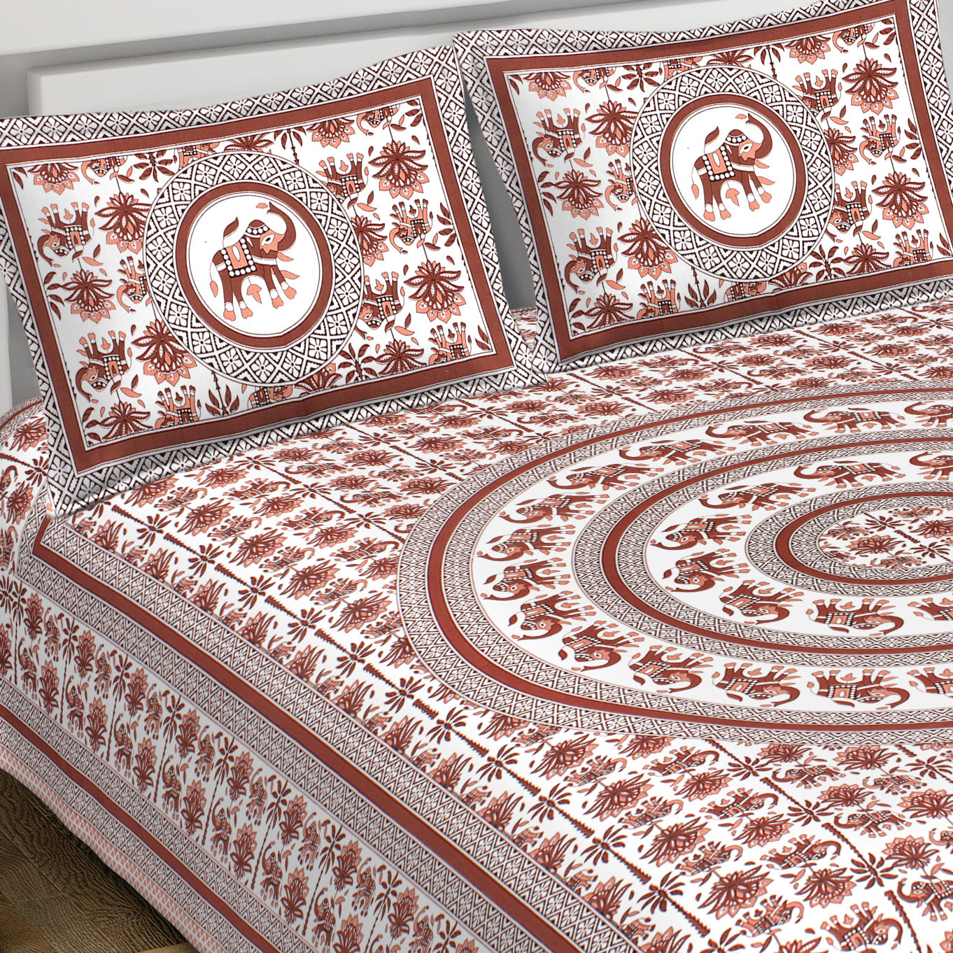 Cotton King Jaipuri Prints Flat Bedsheet (Pack of 1, Multicolor)
