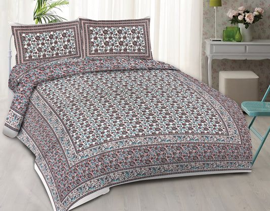 Cotton King Jaipuri Prints Flat Bedsheet (Pack of 1, Multicolor)