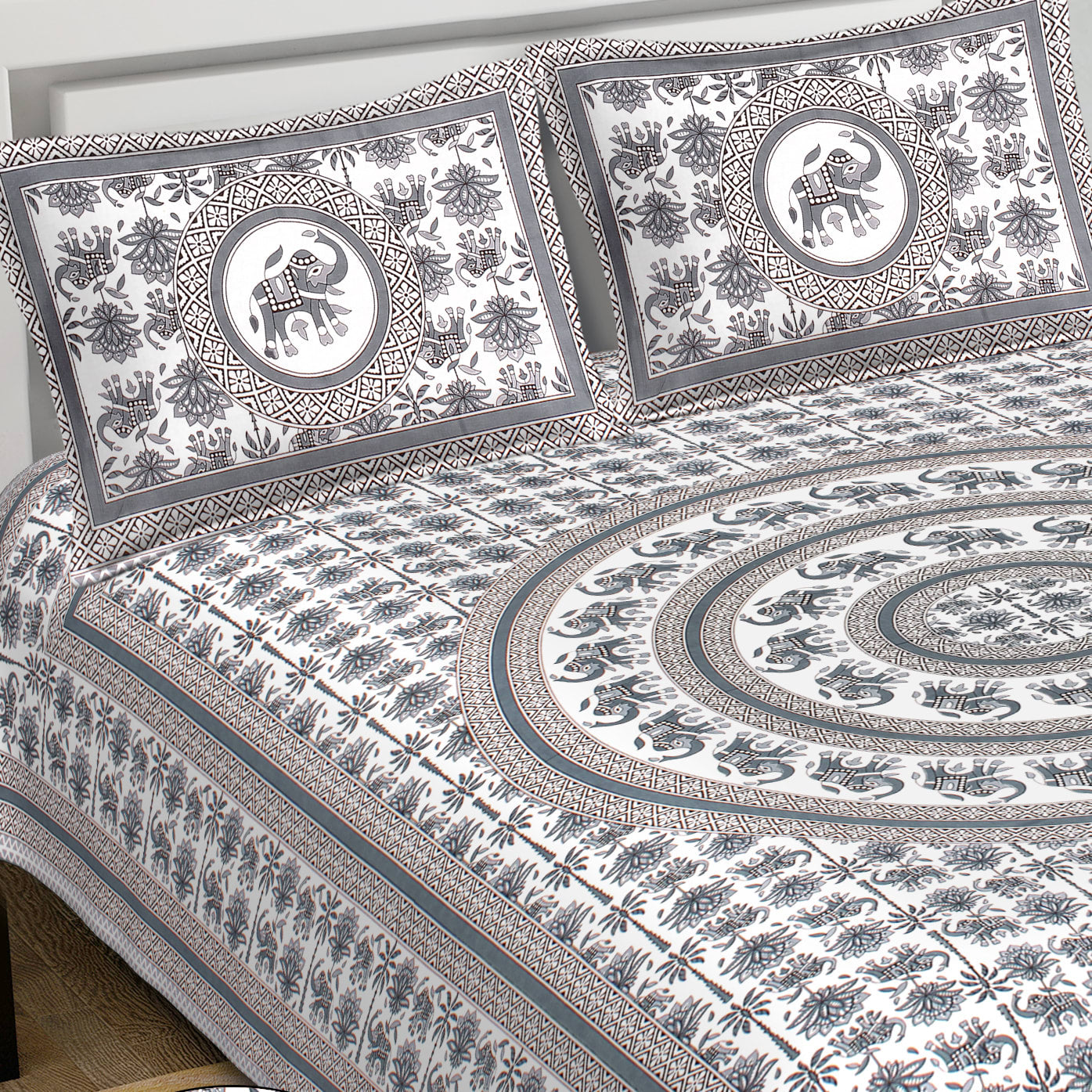 Cotton King Jaipuri Prints Flat Bedsheet (Pack of 1, Multicolor)