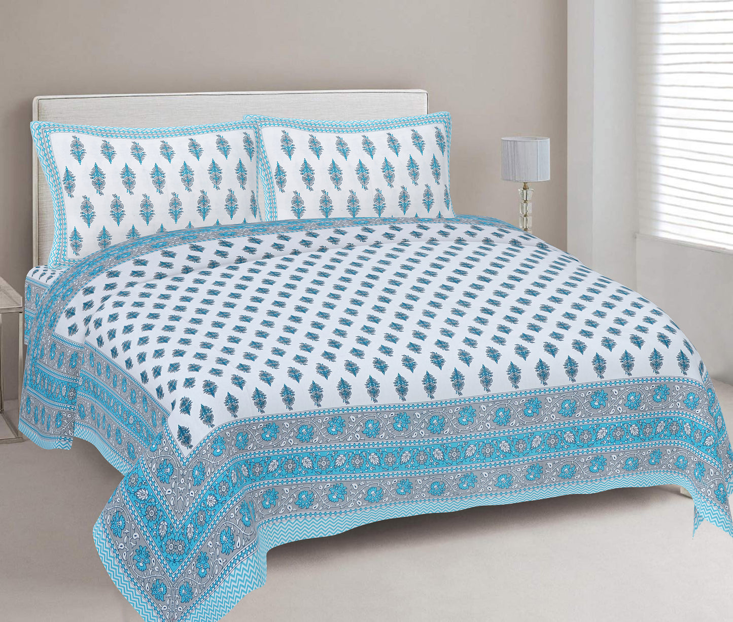 Cotton King Jaipuri Prints Flat Bedsheet (Pack of 1, Multicolor)