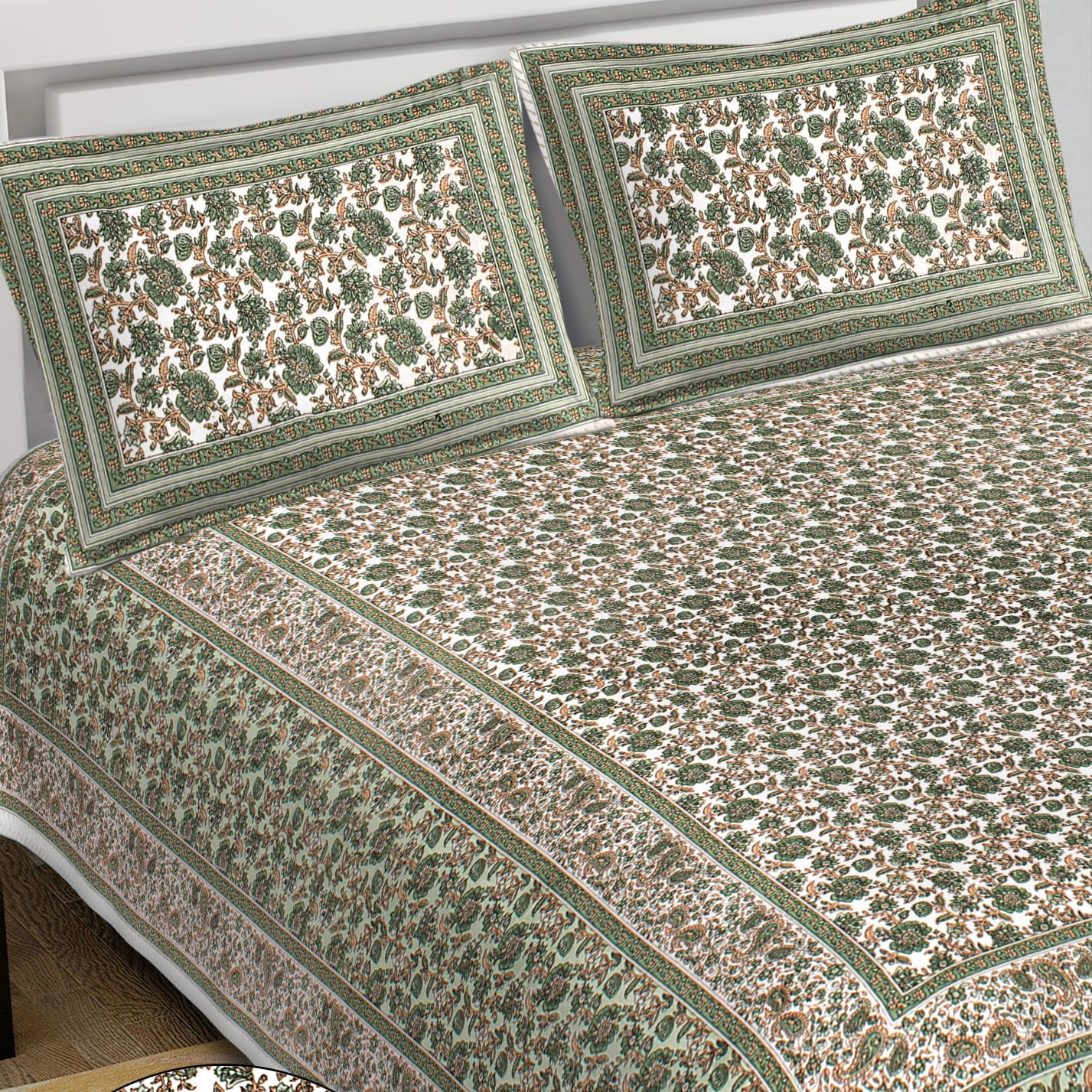 Cotton King Jaipuri Prints Flat Bedsheet (Pack of 1, Multicolor)