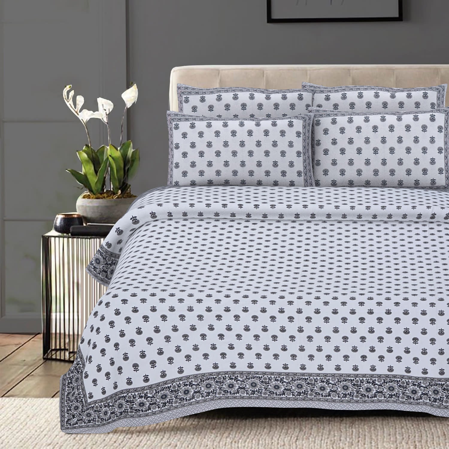Cotton King Jaipuri Prints Flat Bedsheet (Pack of 1, Multicolor)