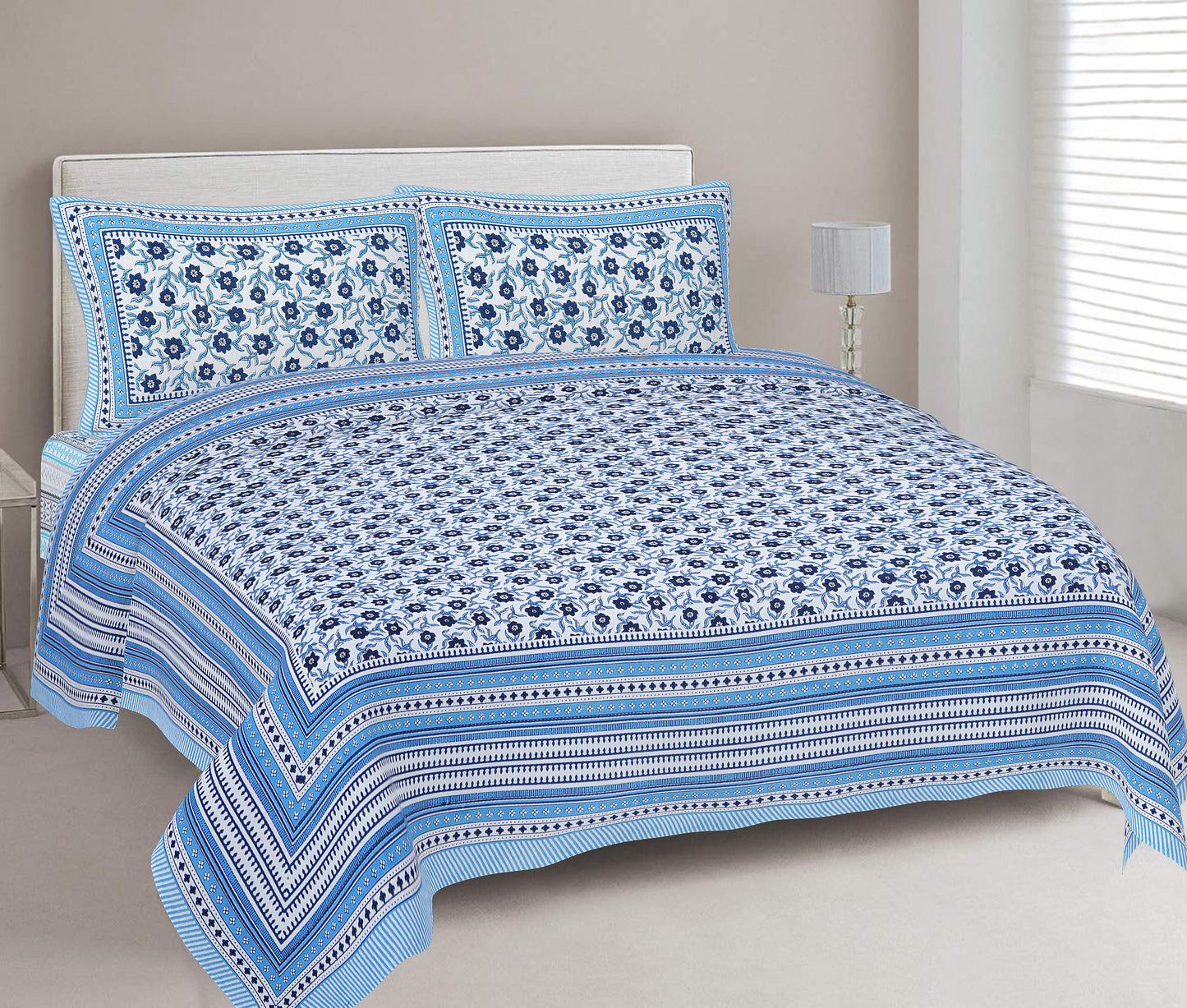 Cotton King Jaipuri Prints Flat Bedsheet (Pack of 1, Multicolor)