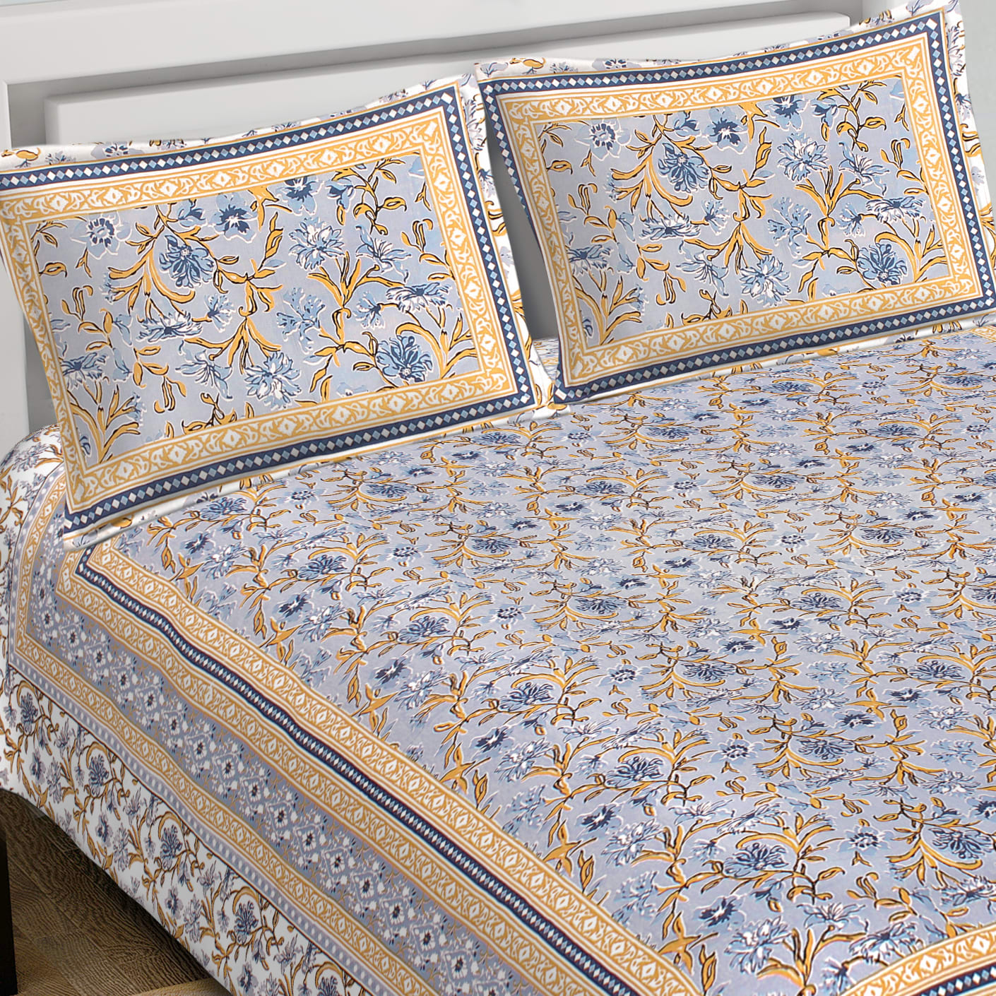 Cotton King Jaipuri Prints Flat Bedsheet (Pack of 1, Multicolor)
