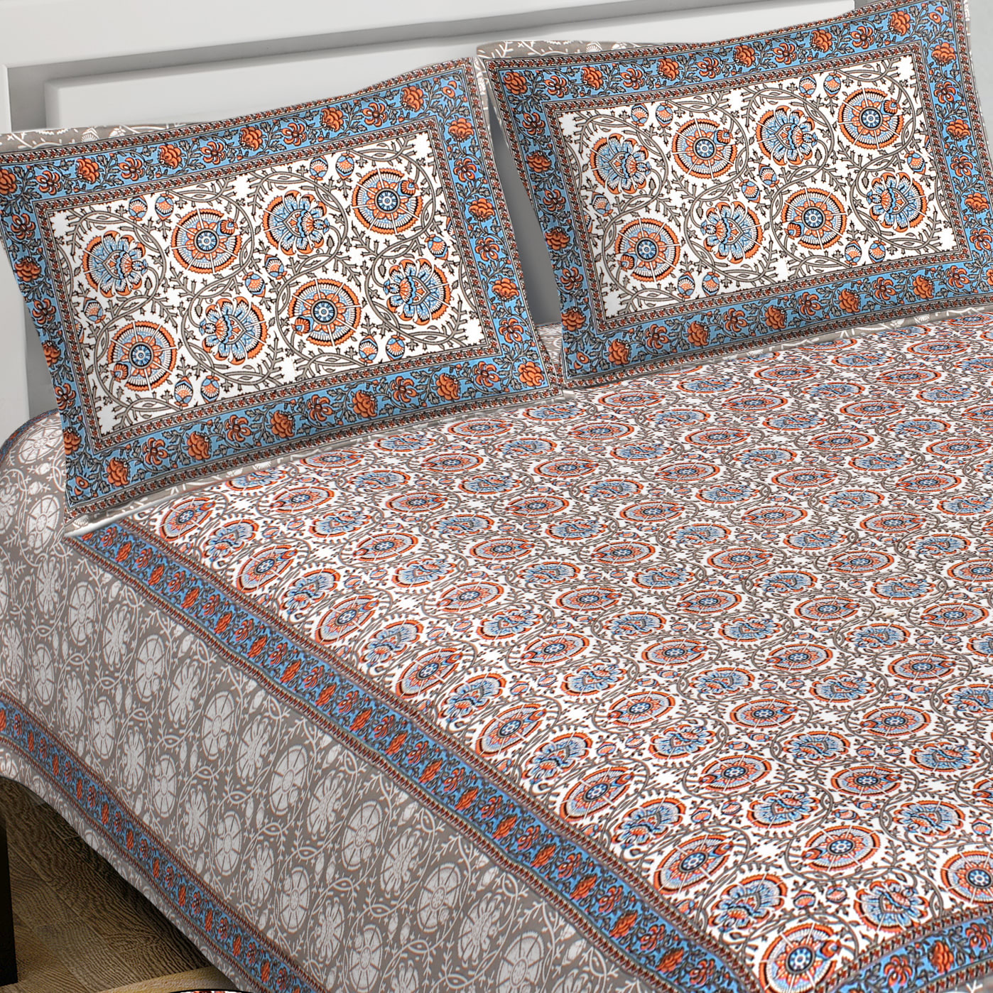 Cotton King Jaipuri Prints Flat Bedsheet (Pack of 1, Multicolor)