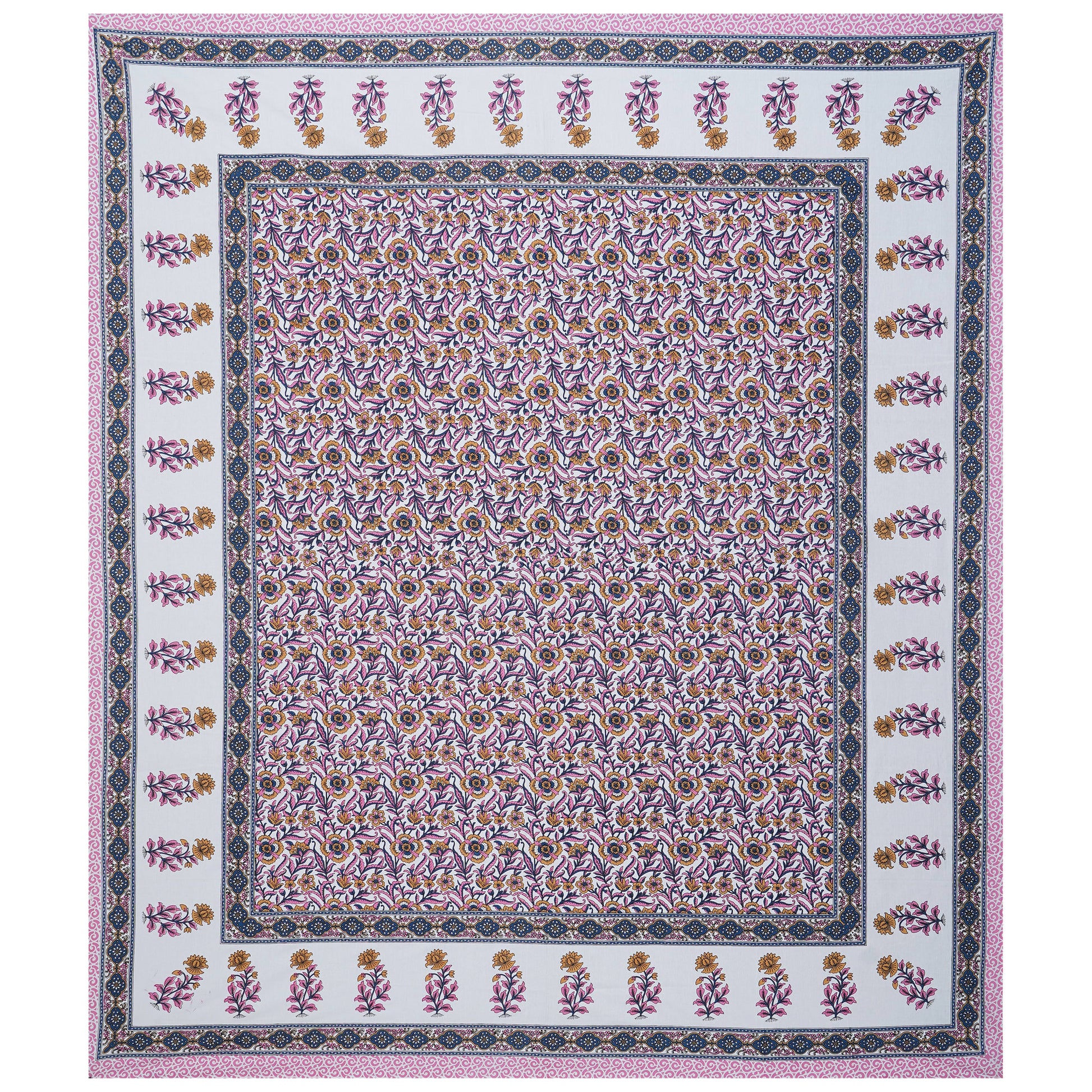 Cotton King Jaipuri Prints Flat Bedsheet (Pack of 1, Multicolor)
