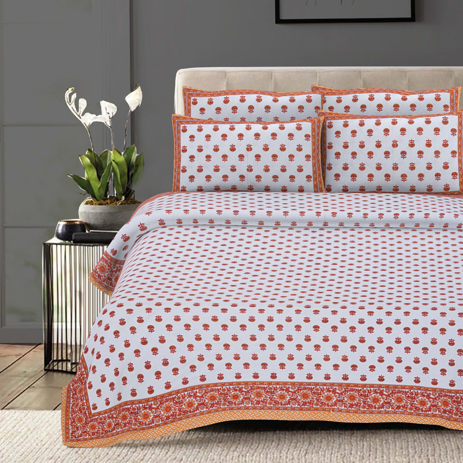Cotton King Jaipuri Prints Flat Bedsheet (Pack of 1, Multicolor)