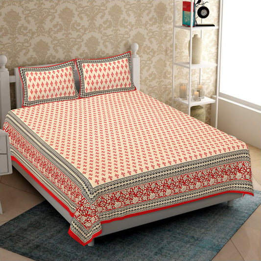 Cotton King Jaipuri Prints Flat Bedsheet (Pack of 1, Multicolor)