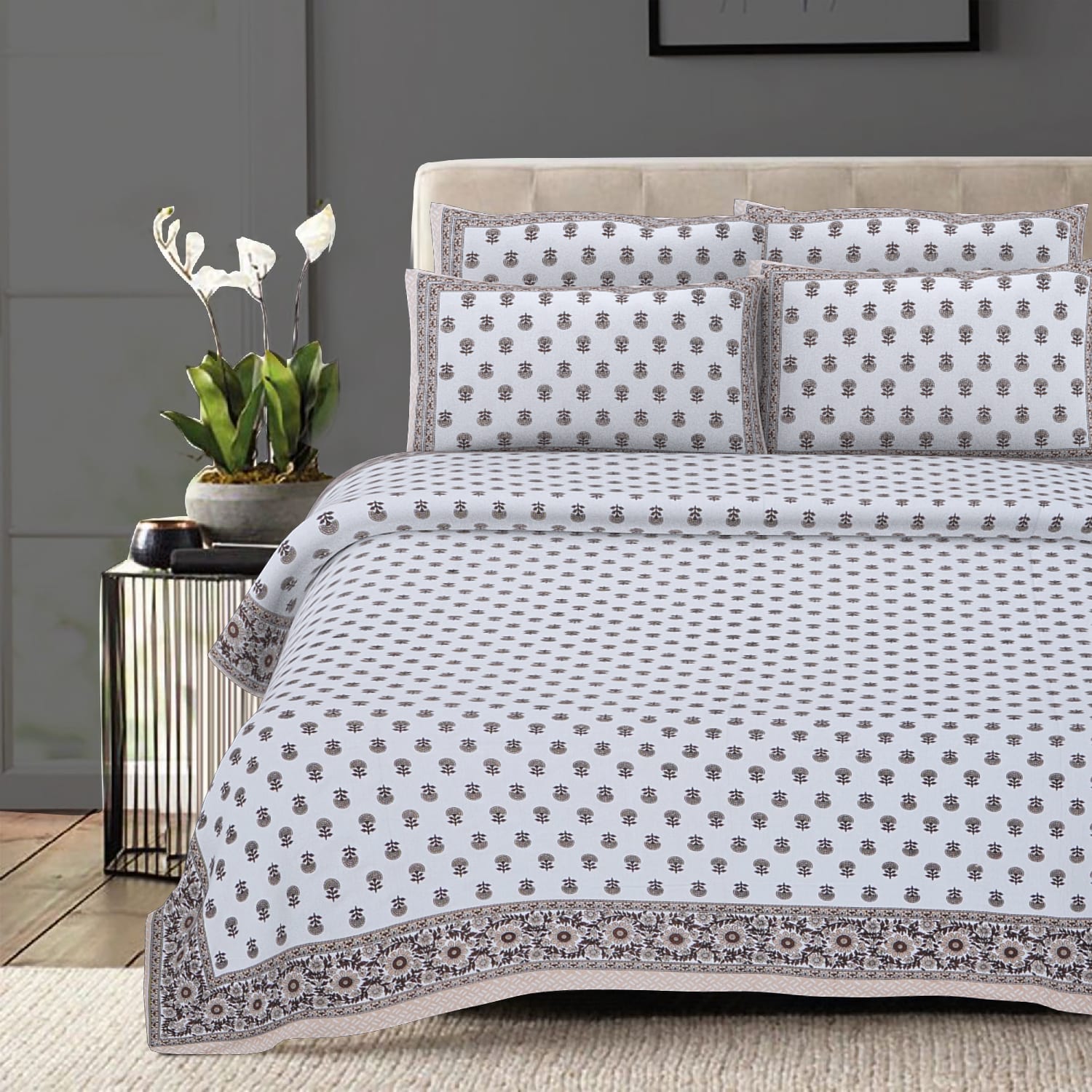 Cotton King Jaipuri Prints Flat Bedsheet (Pack of 1, Multicolor)