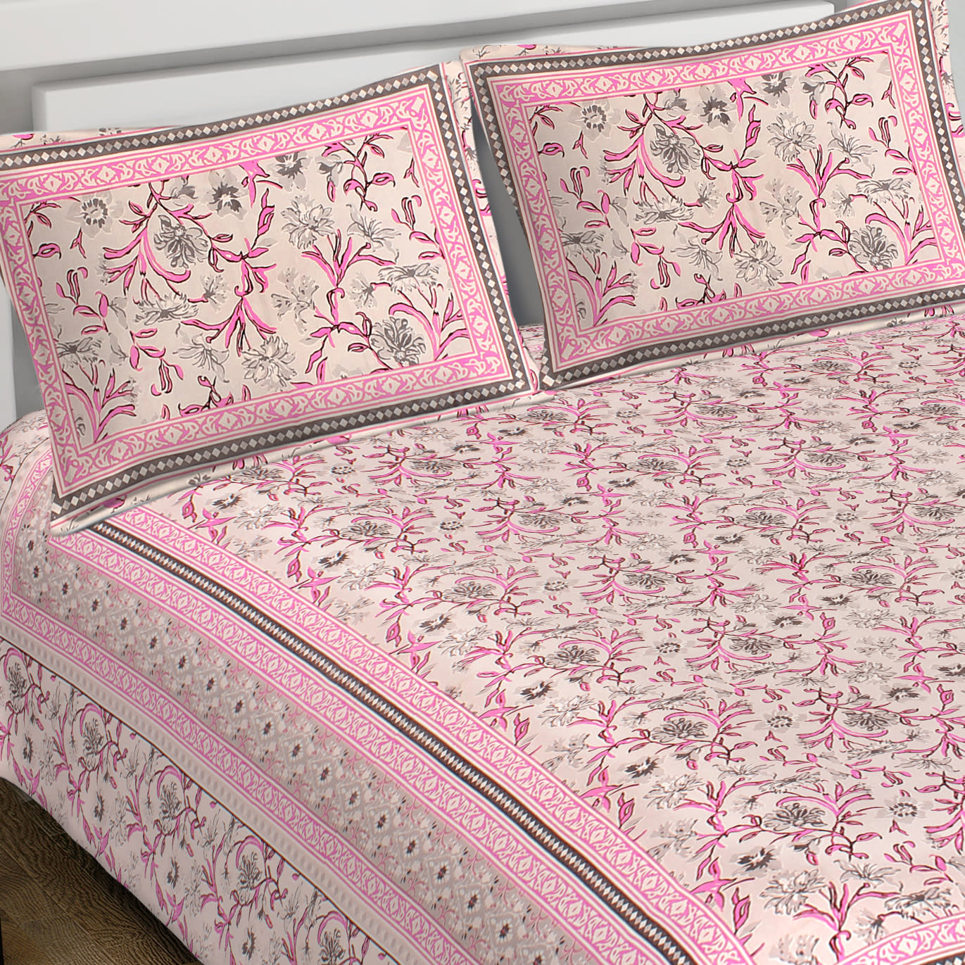 Cotton King Jaipuri Prints Flat Bedsheet (Pack of 1, Multicolor)