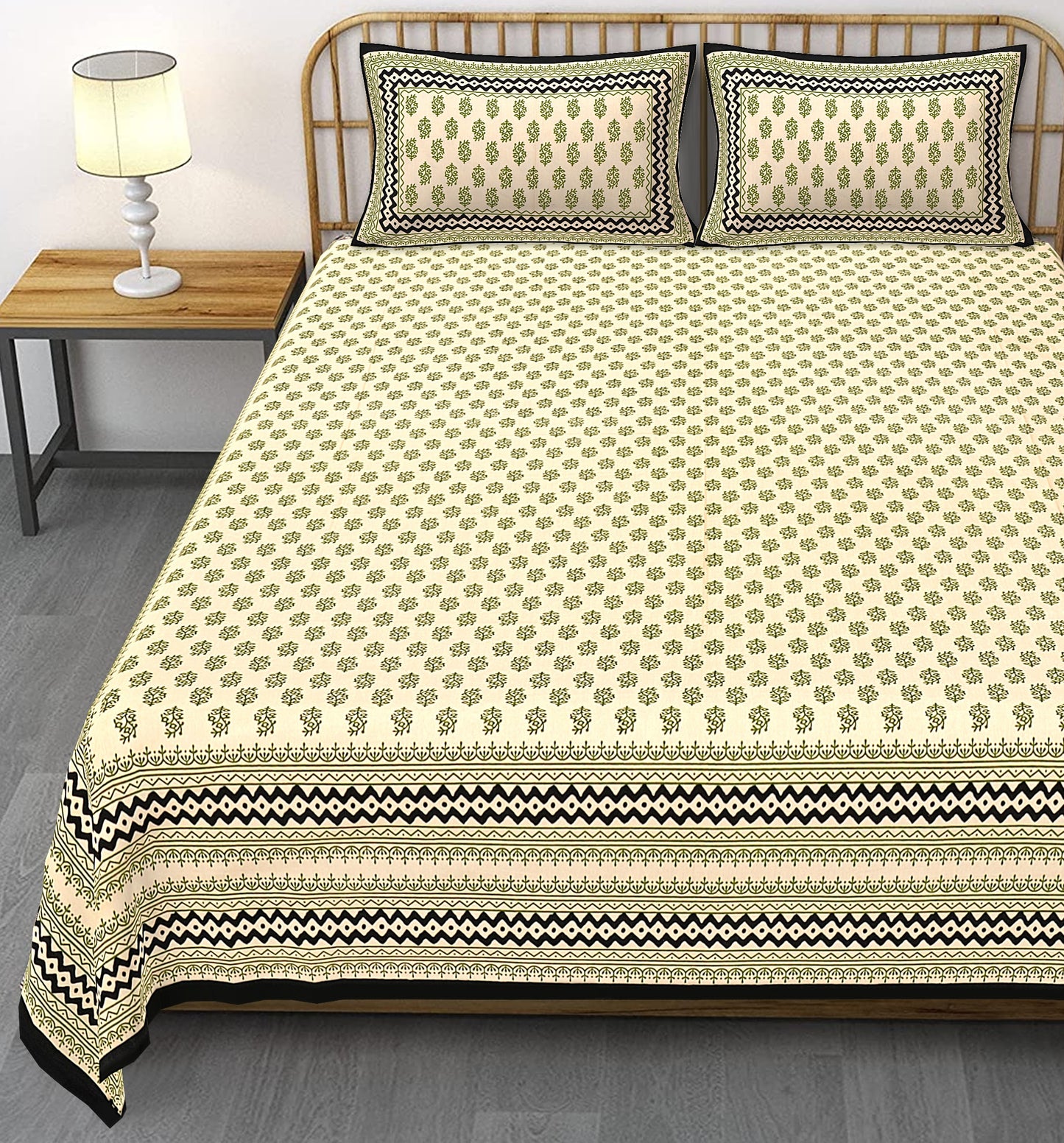 Cotton King Jaipuri Prints Flat Bedsheet (Pack of 1, Multicolor)