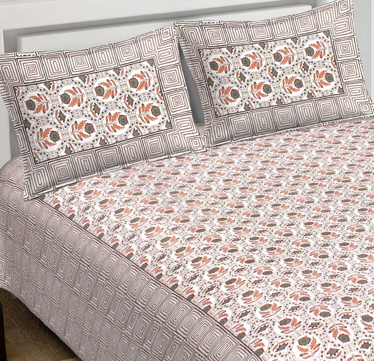 Cotton King Jaipuri Prints Flat Bedsheet (Pack of 1, Multicolor)