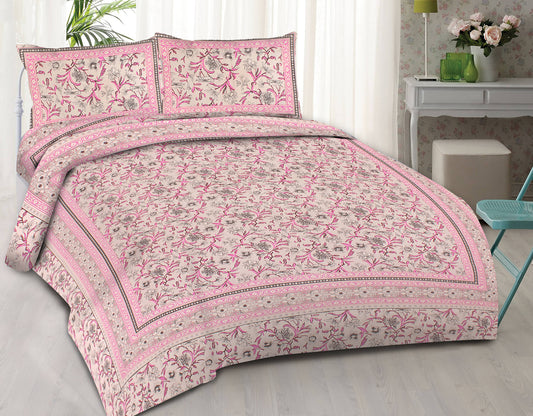 Cotton King Jaipuri Prints Flat Bedsheet (Pack of 1, Multicolor)