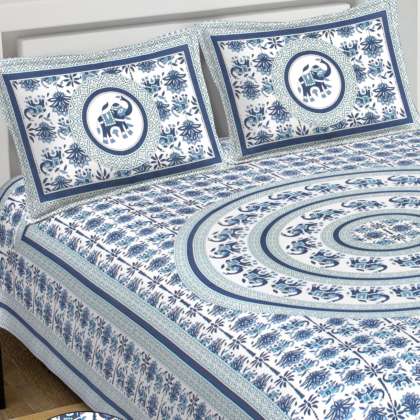 Cotton King Jaipuri Prints Flat Bedsheet (Pack of 1, Multicolor)