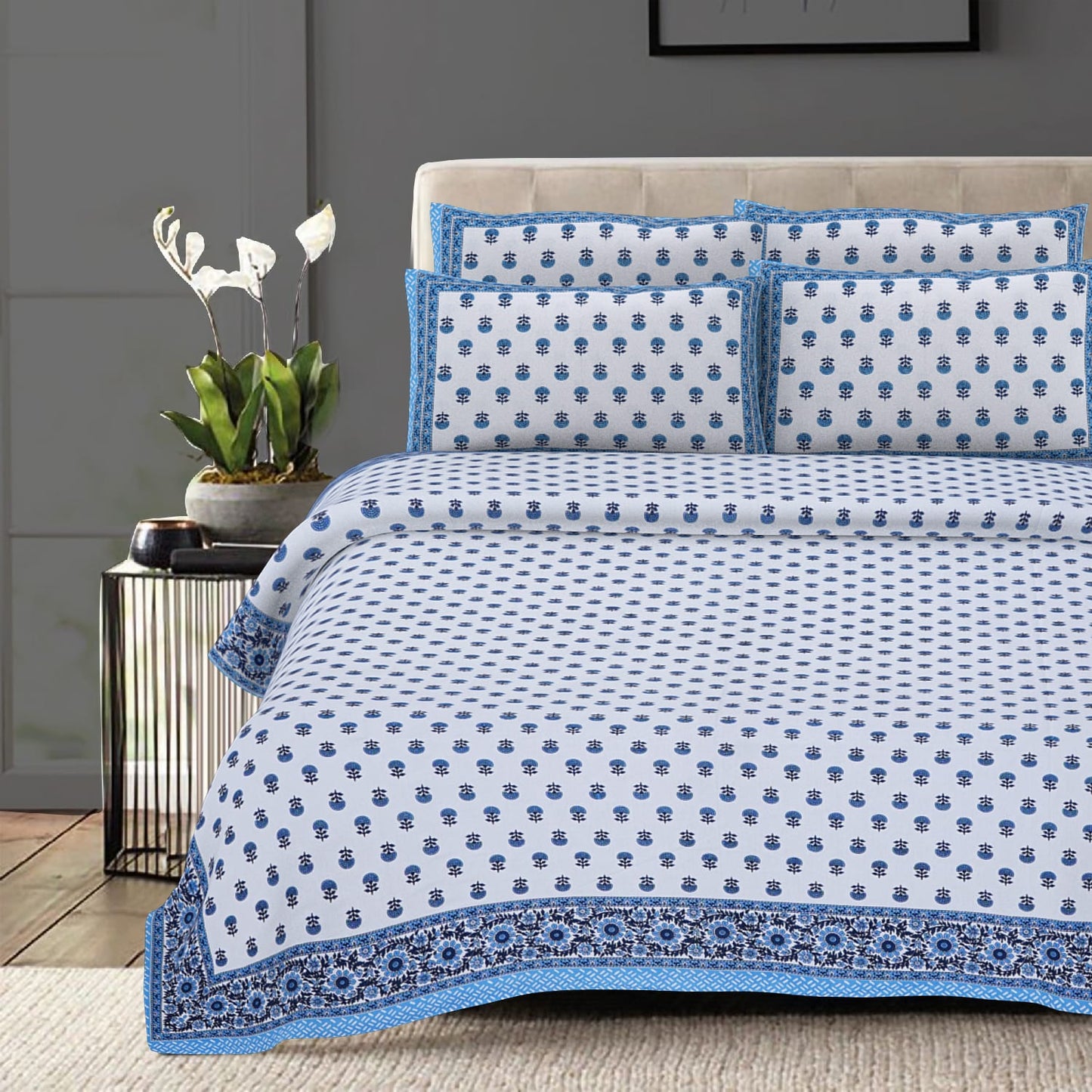 Cotton King Jaipuri Prints Flat Bedsheet (Pack of 1, Multicolor)