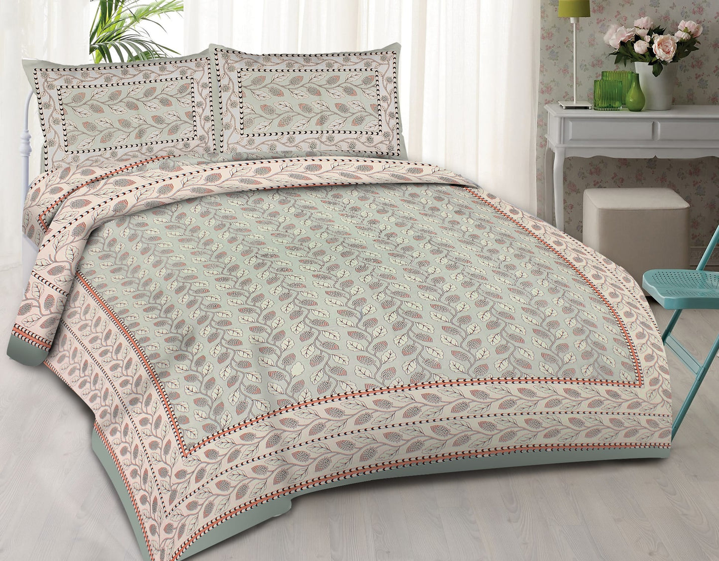 Cotton King Jaipuri Prints Flat Bedsheet (Pack of 1, Multicolor)