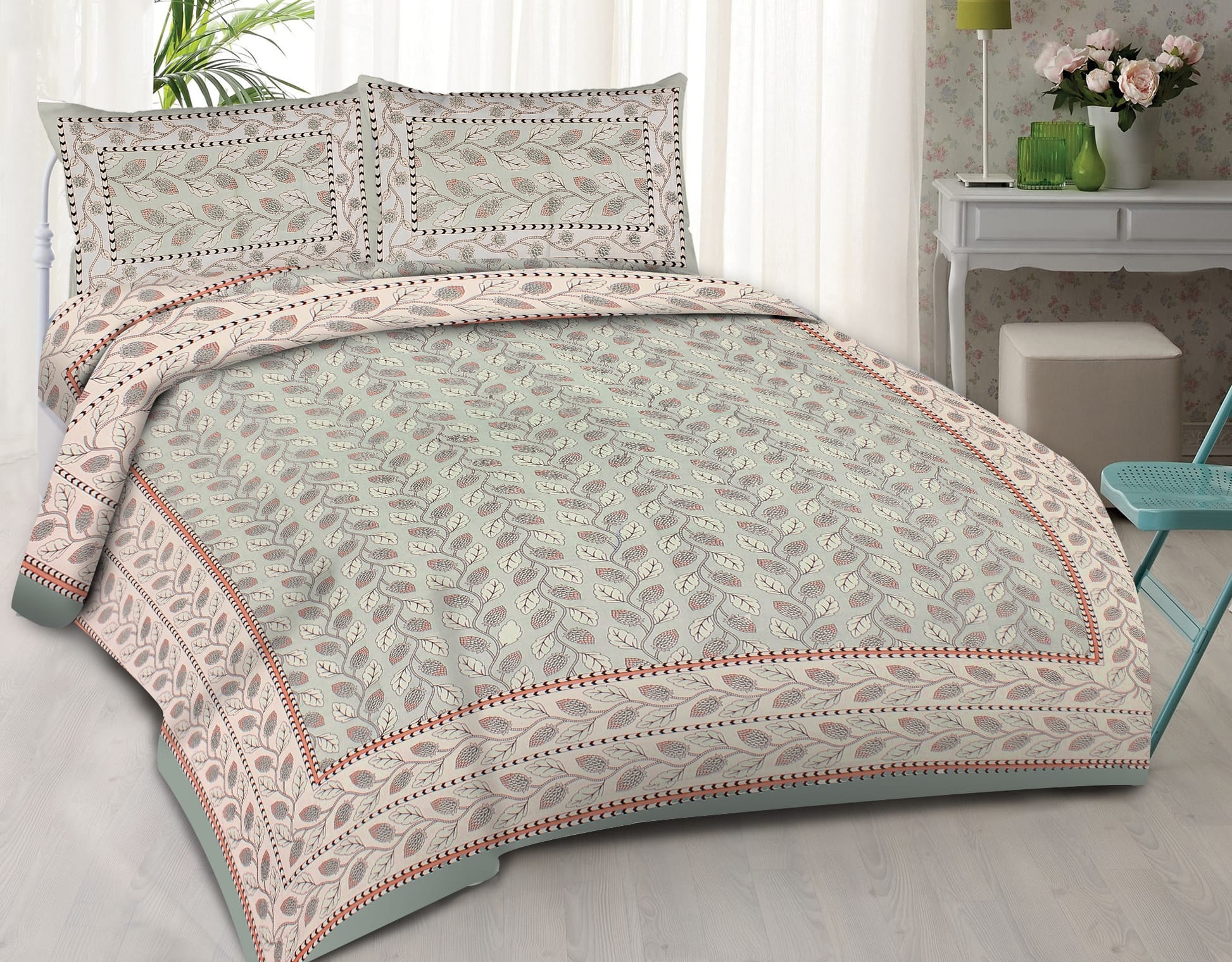 Cotton King Jaipuri Prints Flat Bedsheet (Pack of 1, Multicolor)