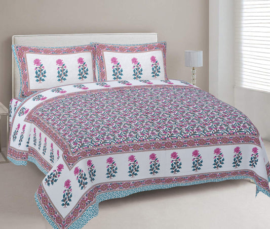 Cotton King Jaipuri Prints Flat Bedsheet (Pack of 1, Multicolor)