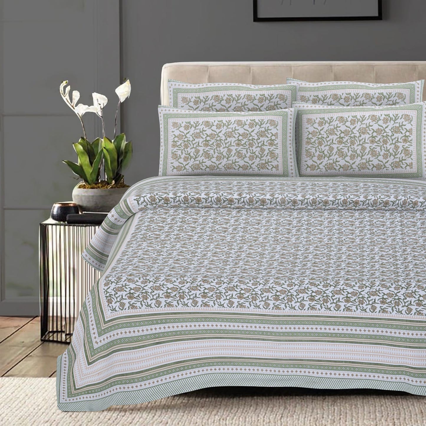 Cotton King Jaipuri Prints Flat Bedsheet (Pack of 1, Multicolor)