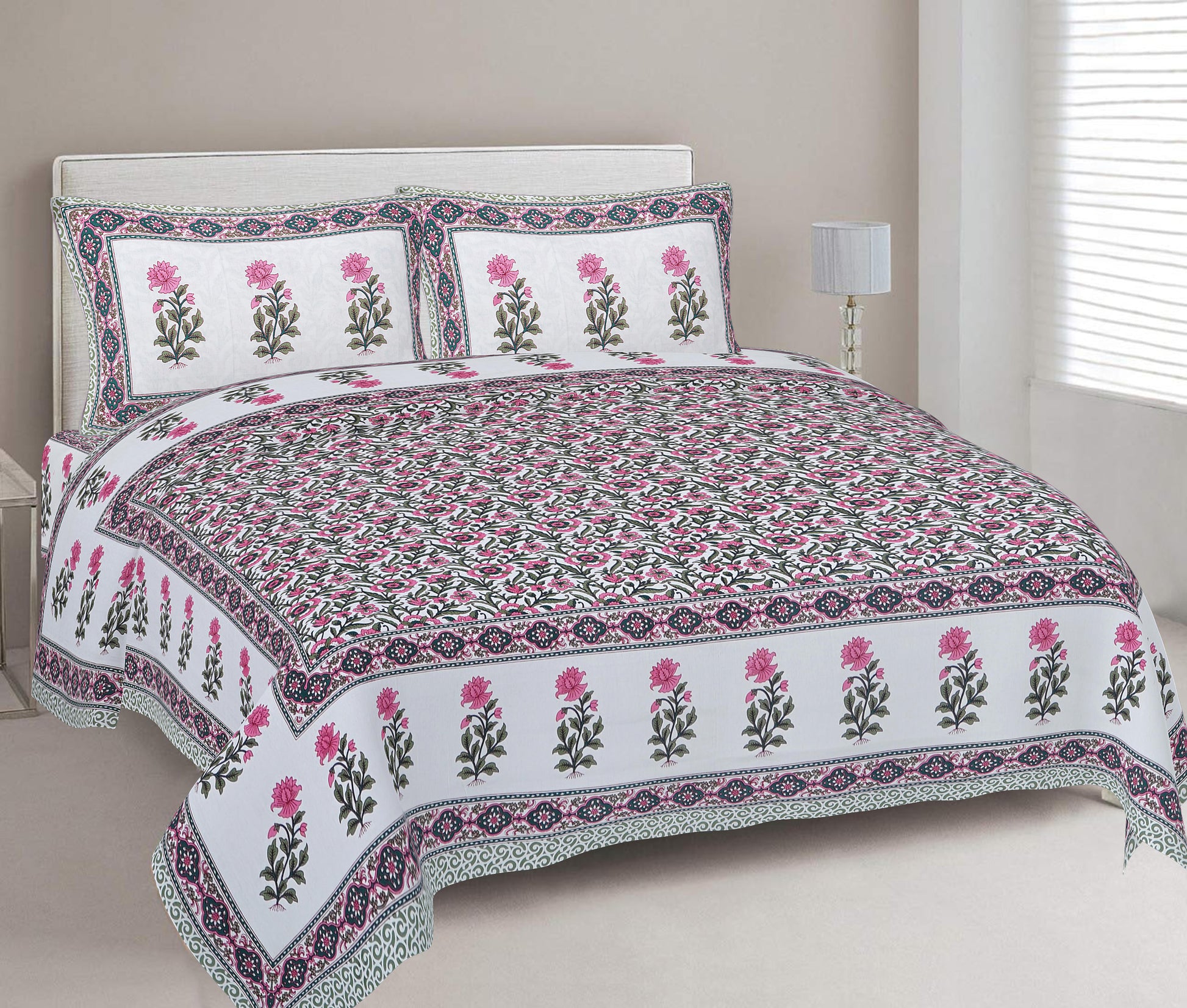 Cotton King Jaipuri Prints Flat Bedsheet (Pack of 1, Multicolor)