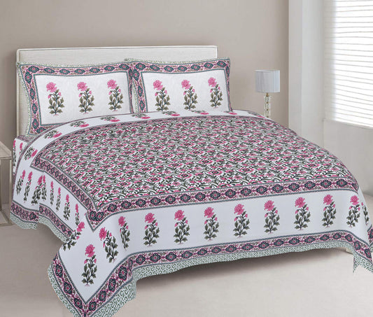 Cotton King Jaipuri Prints Flat Bedsheet (Pack of 1, Multicolor)
