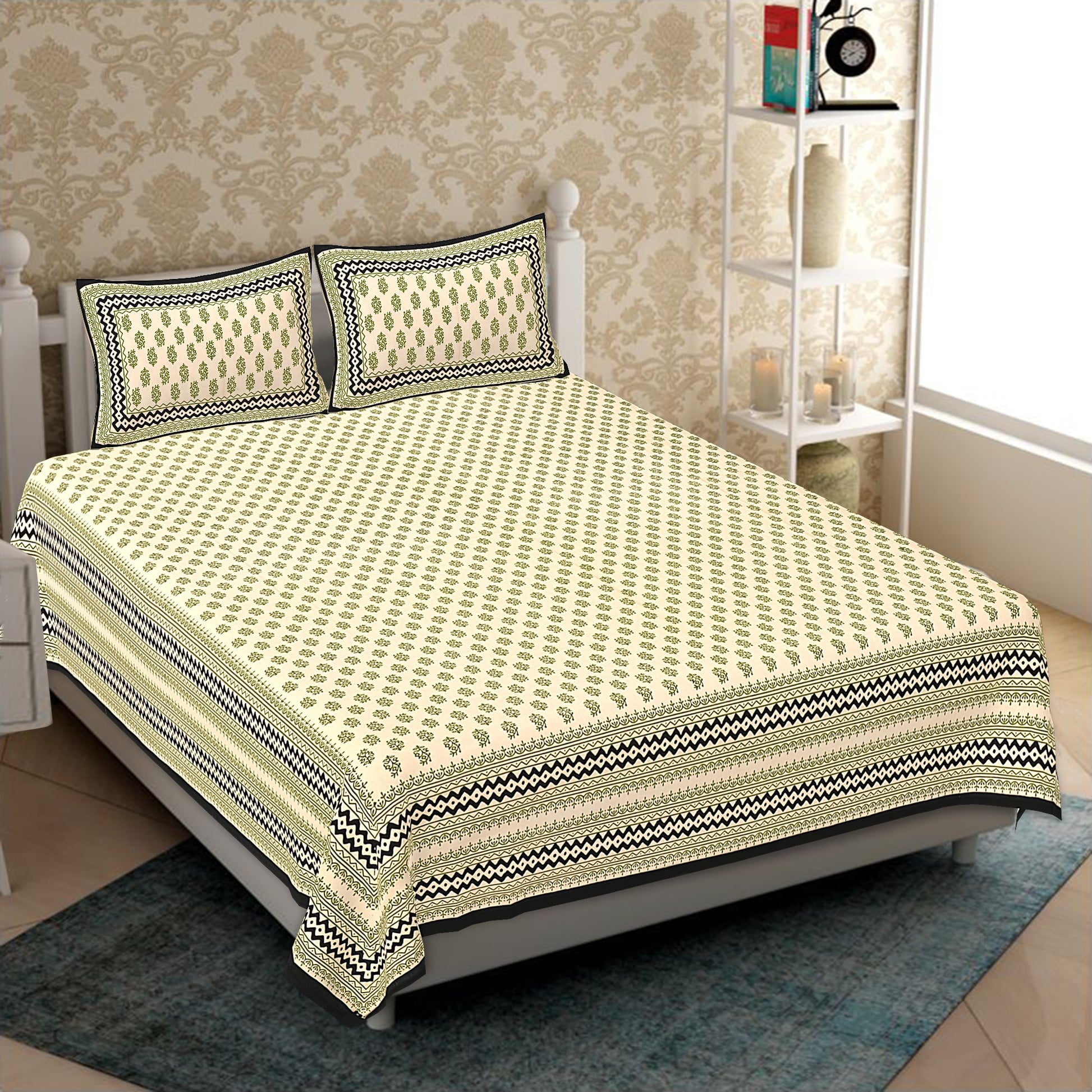 Cotton King Jaipuri Prints Flat Bedsheet (Pack of 1, Multicolor)