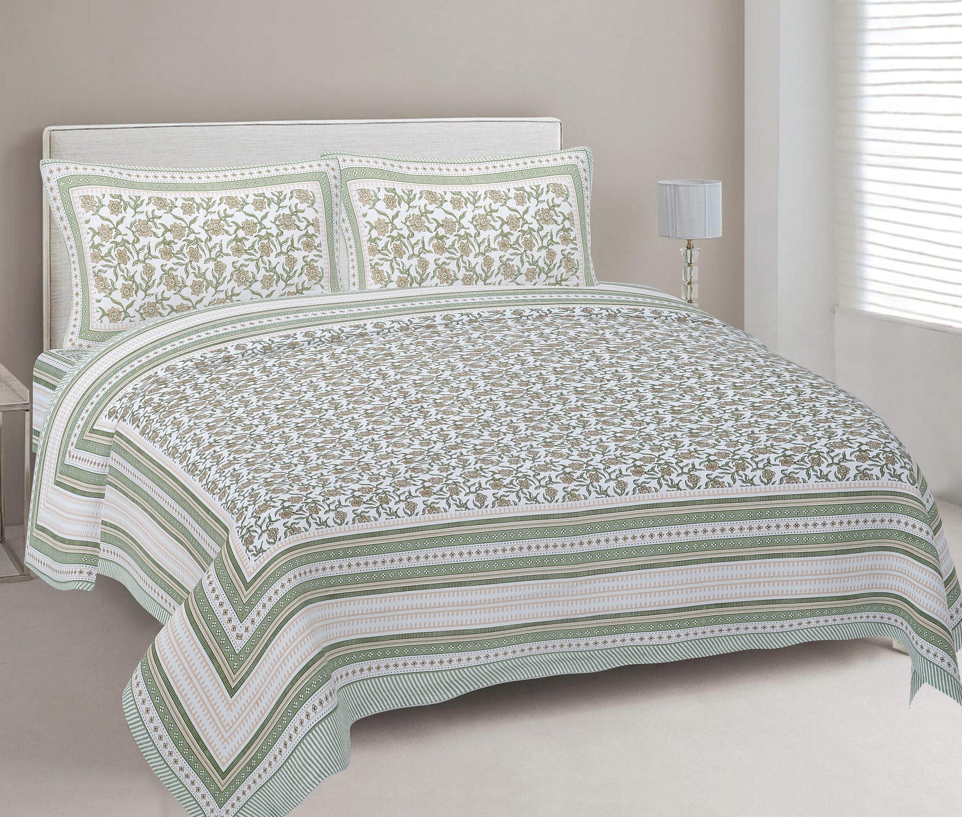 Cotton King Jaipuri Prints Flat Bedsheet (Pack of 1, Multicolor)