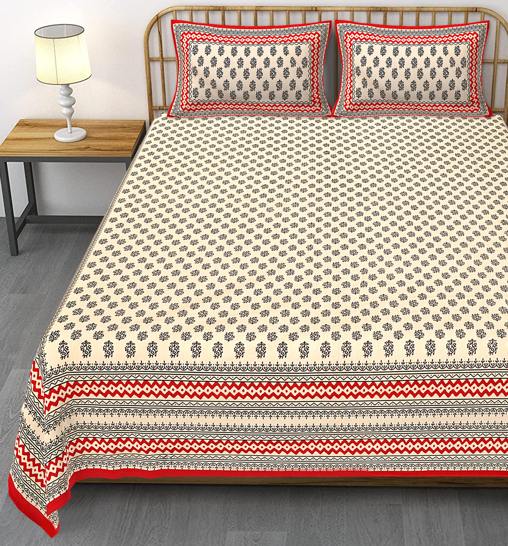 Cotton King Jaipuri Prints Flat Bedsheet (Pack of 1, Multicolor)