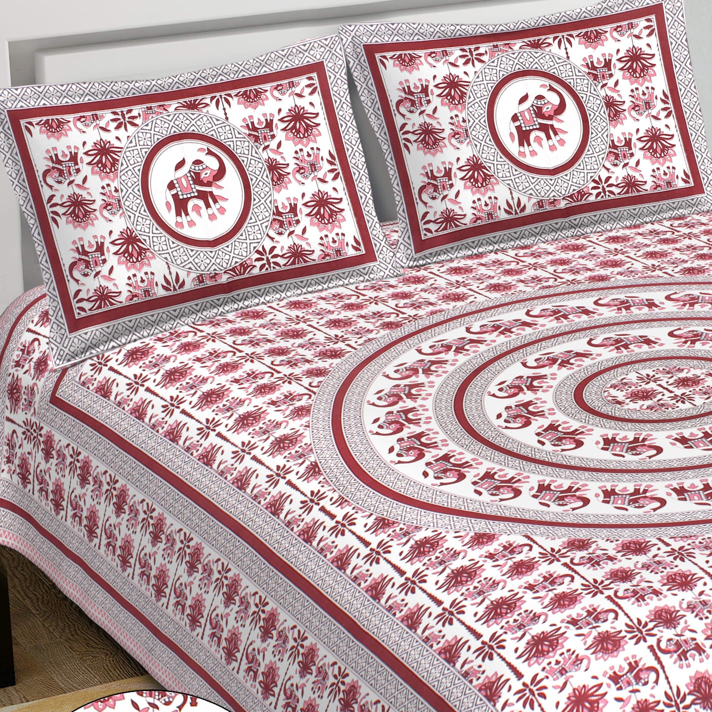 Cotton King Jaipuri Prints Flat Bedsheet (Pack of 1, Multicolor)