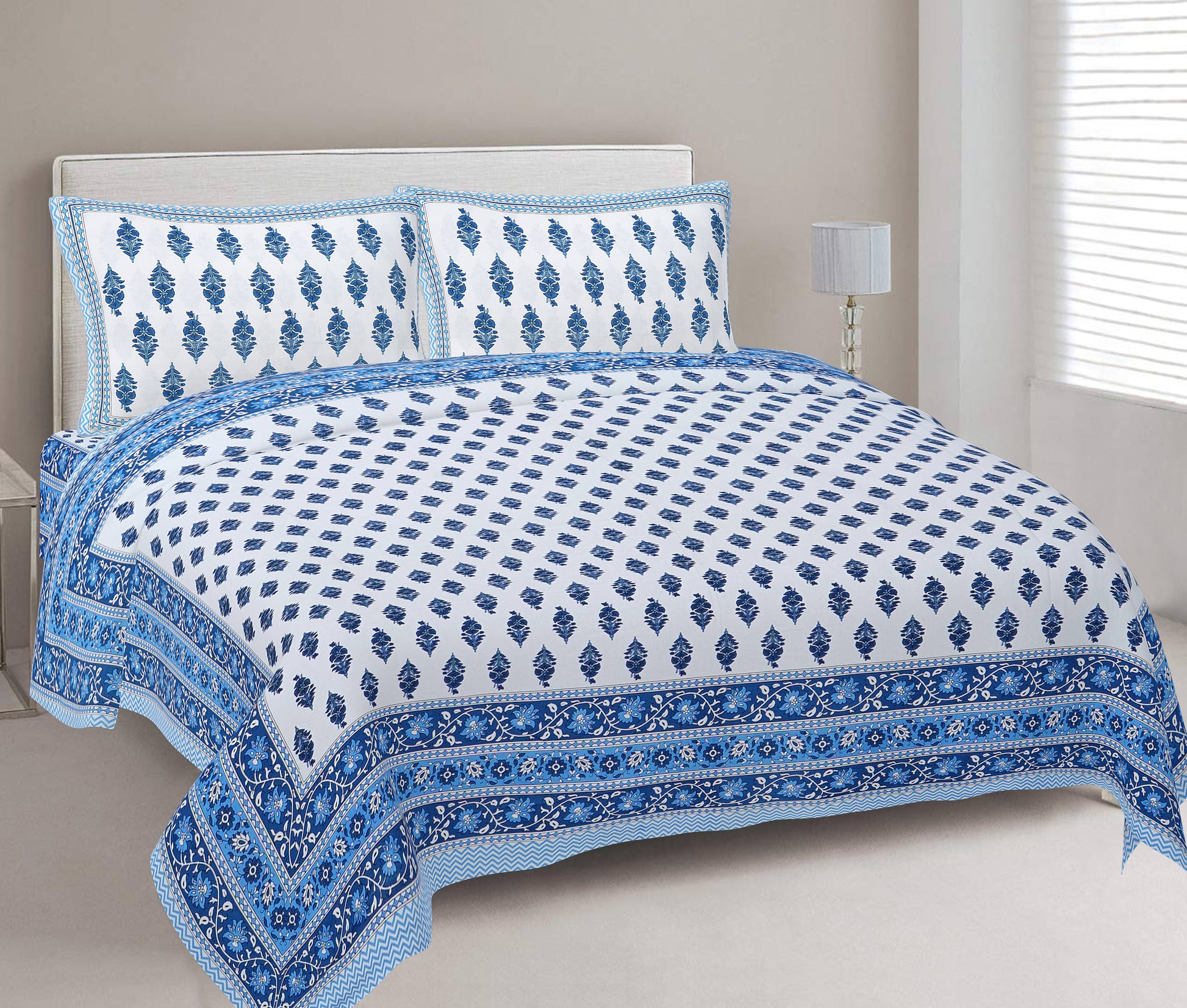 Cotton King Jaipuri Prints Flat Bedsheet (Pack of 1, Multicolor)